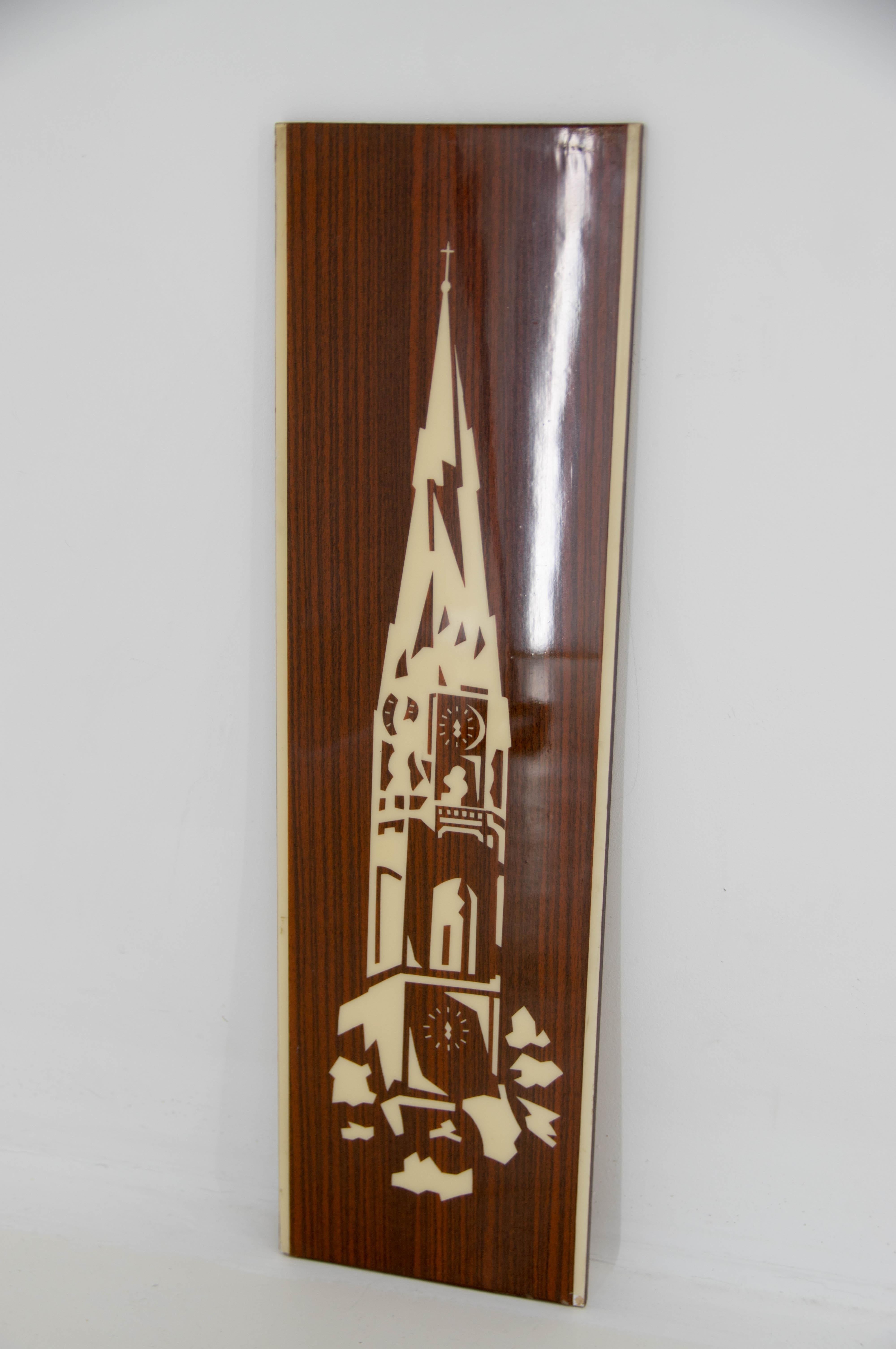 Image of the highest church tower in Slovakia based on Spisska Nova Ves.
Veneer on plywood with high gloss finish.