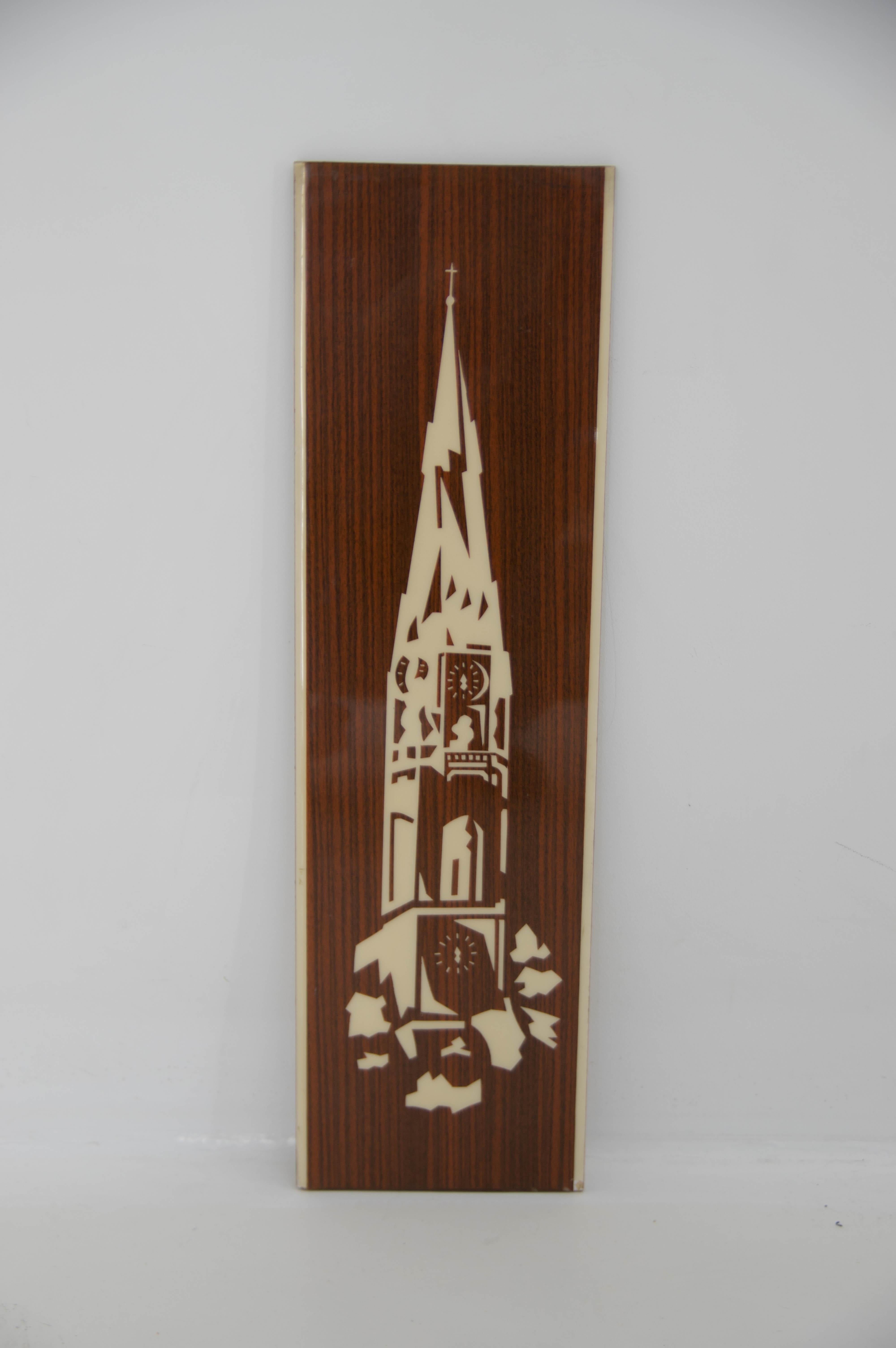 Mid-Century Modern Veneer Image of Church Tower, 1960s For Sale