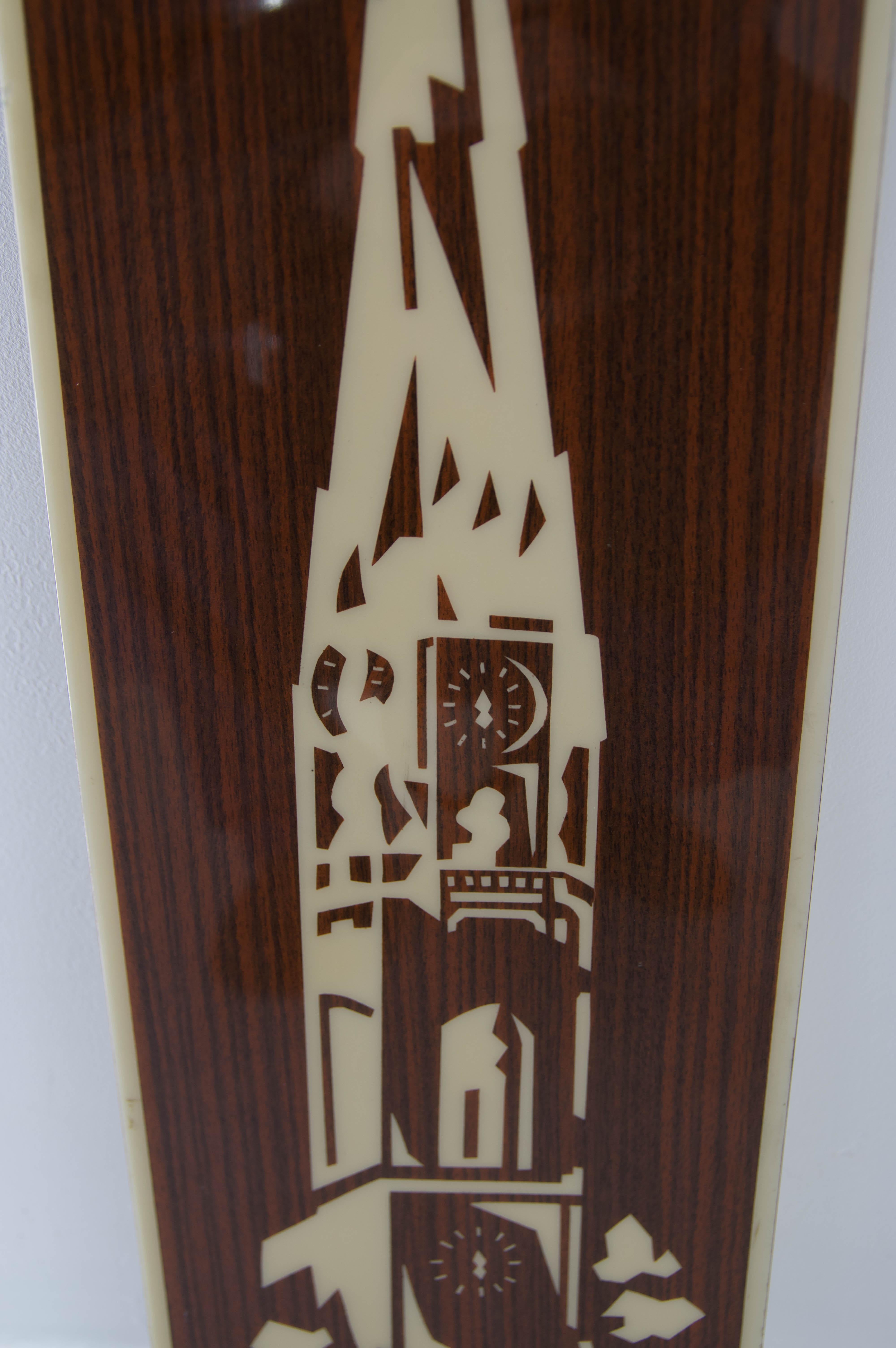 Plywood Veneer Image of Church Tower, 1960s For Sale