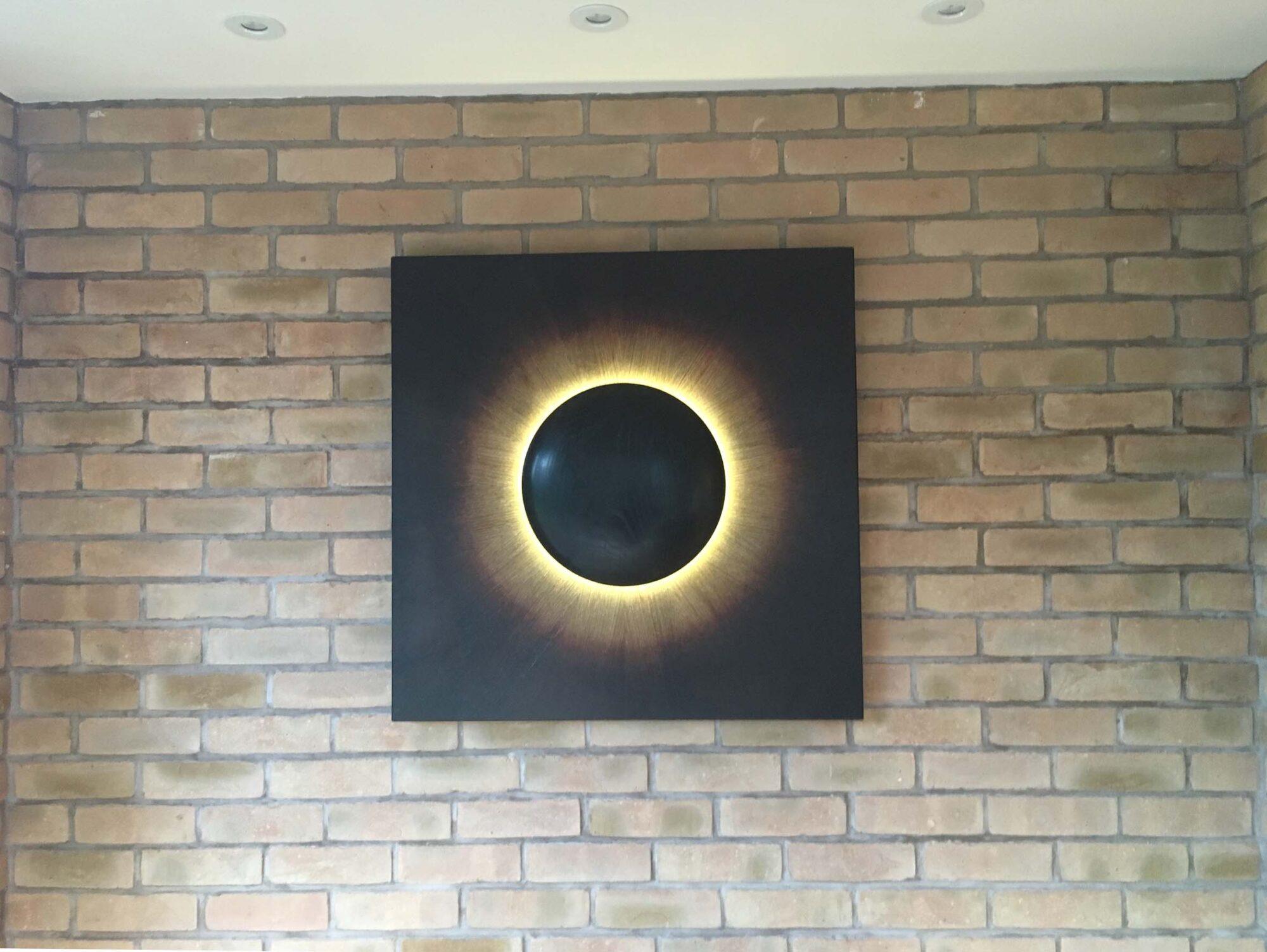 British Veneer, Oak Illuminated Wall Art Corona by David Tragen For Sale