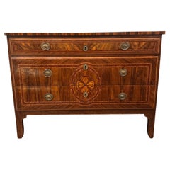 Veneered and Inlaid Walnut Three-Drawer Chest Naples, Italy, Circa 1850
