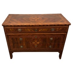 Veneered and Inlaid Walnut Three-Drawer Chest Naples, Italy, Circa 1850