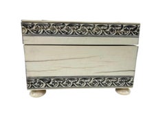 Veneered Footed Sandalwood Glove Box with Penwork Decoration, Vizagapatam, India