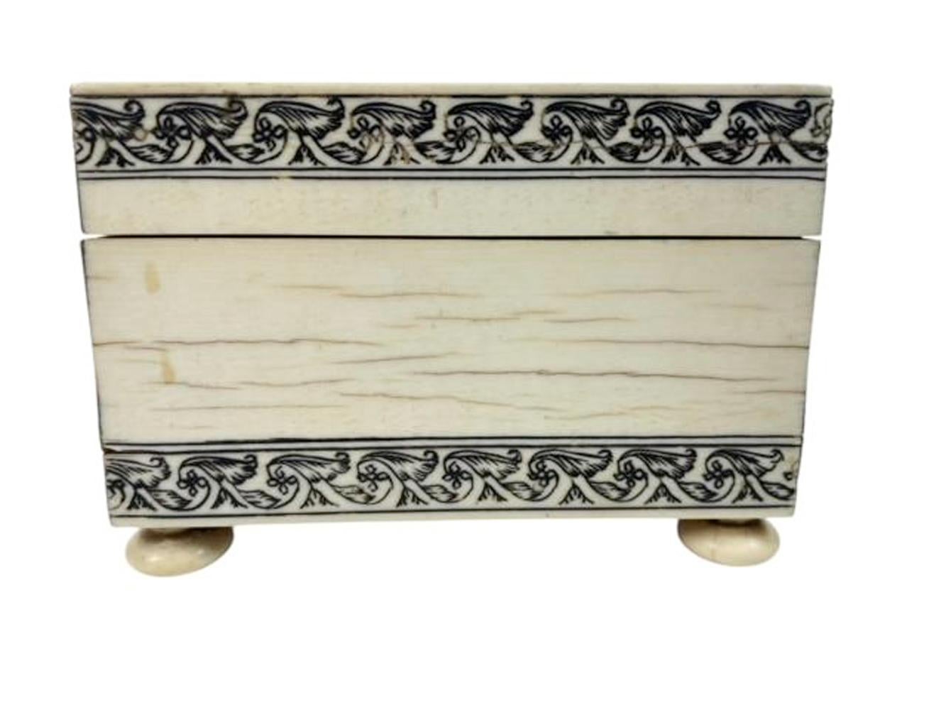 Indian Veneered Footed Sandalwood Glove Box with Penwork Decoration, Vizagapatam, India For Sale