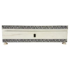 Veneered Footed Sandalwood Glove Box with Penwork Decoration, Vizagapatam, India