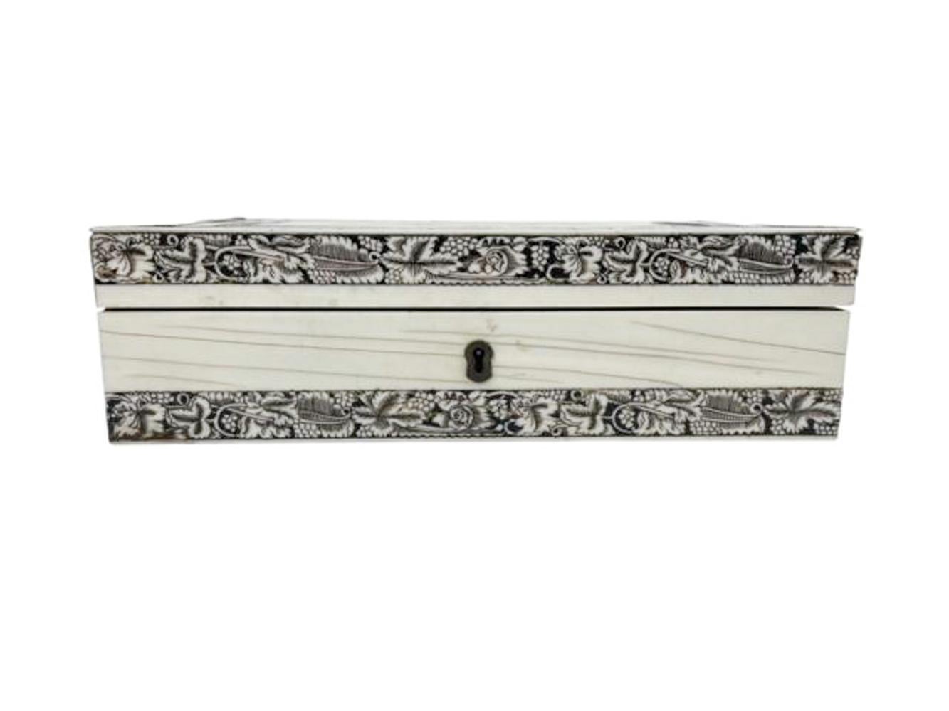 Anglo-Indian Veneered Sandalwood Dresser Box with Penwork Decoration, Vizagapatam, India For Sale