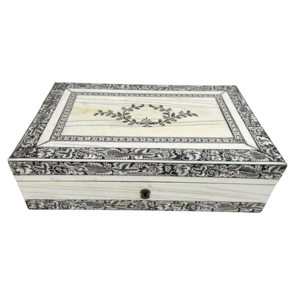 Veneered Sandalwood Dresser Box with Penwork Decoration, Vizagapatam, India