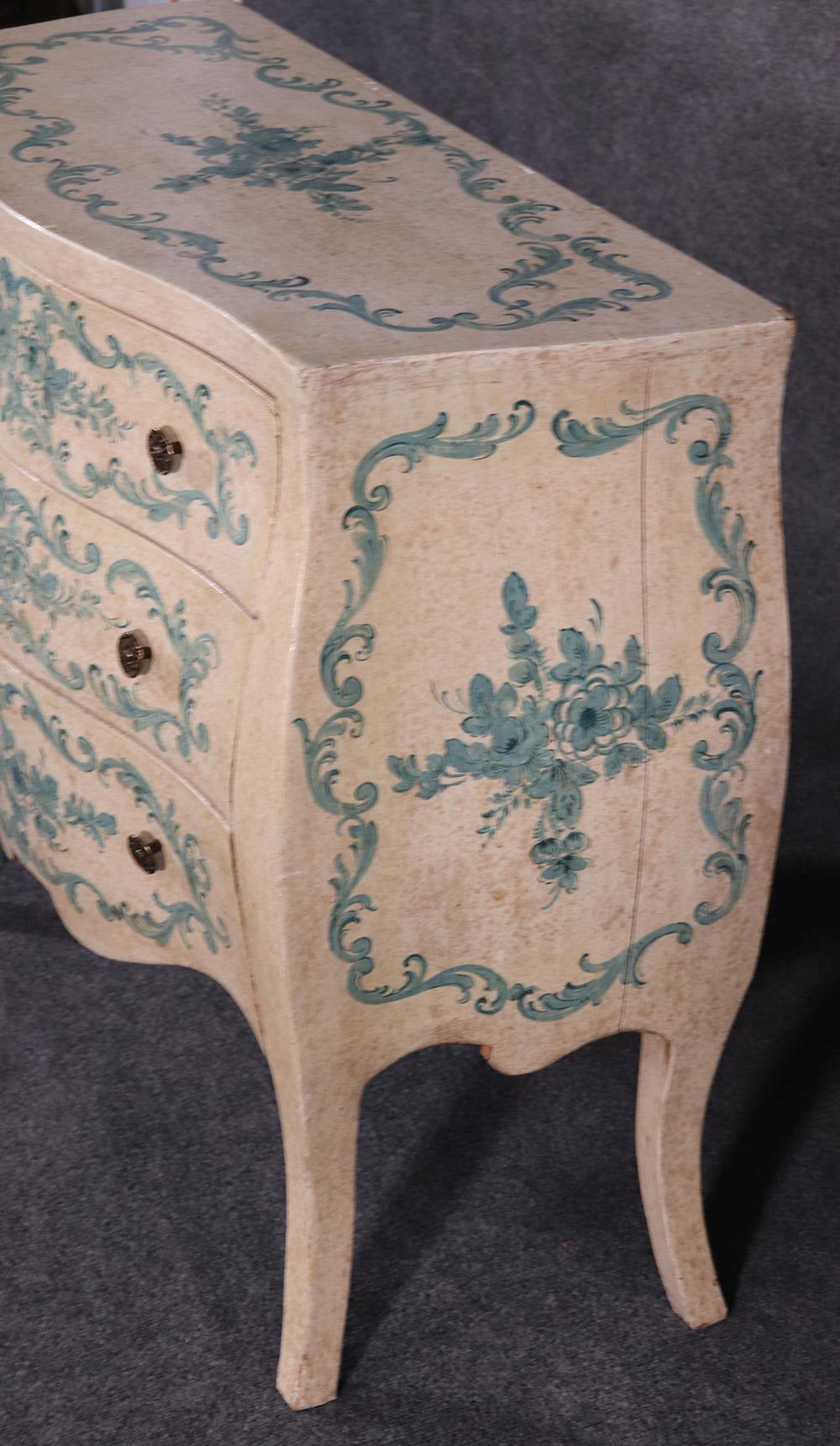 Italian Veneitan Paint Decorated Bombe Commode Dresser For Sale
