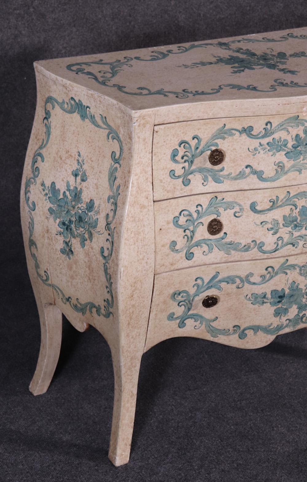 Painted Veneitan Paint Decorated Bombe Commode Dresser For Sale