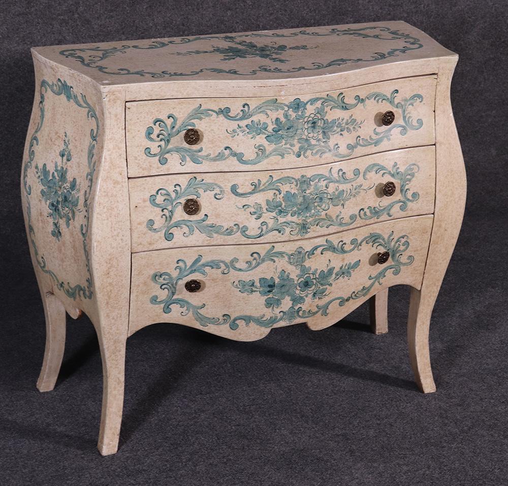 Wood Veneitan Paint Decorated Bombe Commode Dresser For Sale