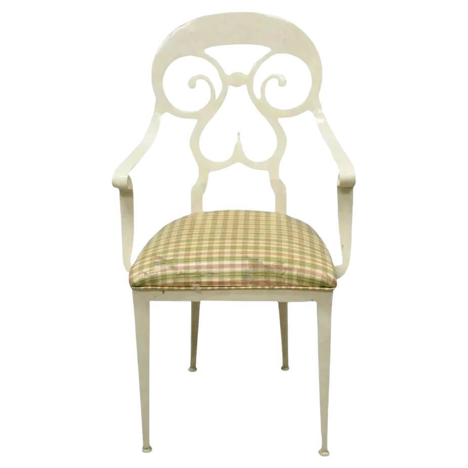 Veneman Furn. Italian Regency Style Cast Aluminum Spade Back Saber Leg Arm Chair