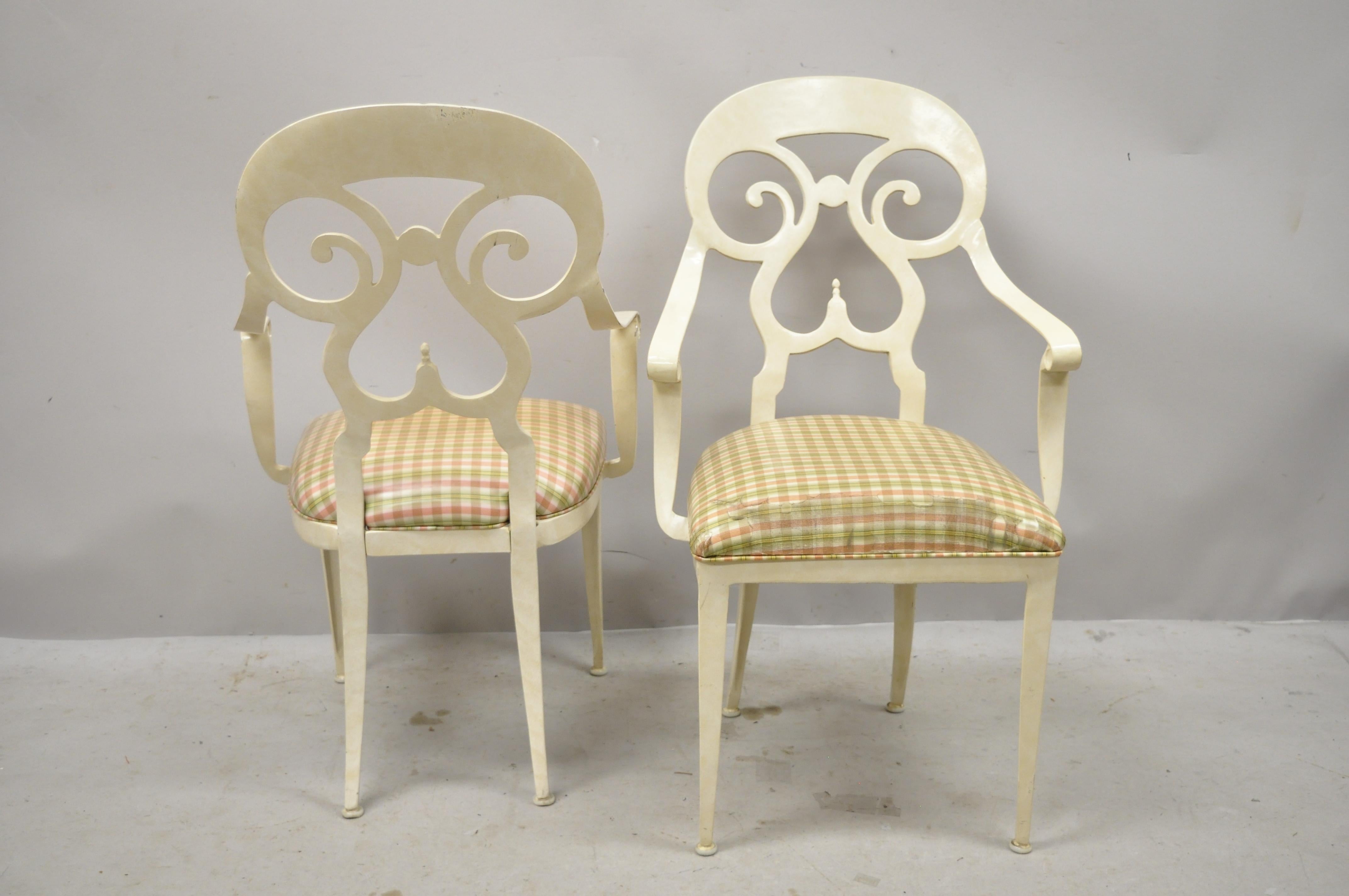 Veneman Italian Regency Style Cast Aluminum Spade Back Saber Leg Chairs, a Pair For Sale 4
