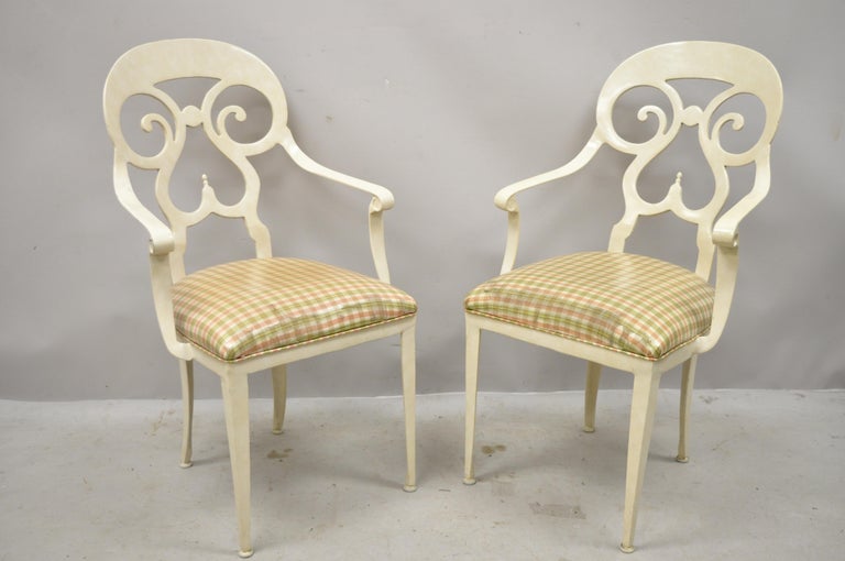 Veneman Italian Regency Style Cast Aluminum Spade Back Saber Leg Chairs, a  Pair For Sale at 1stDibs