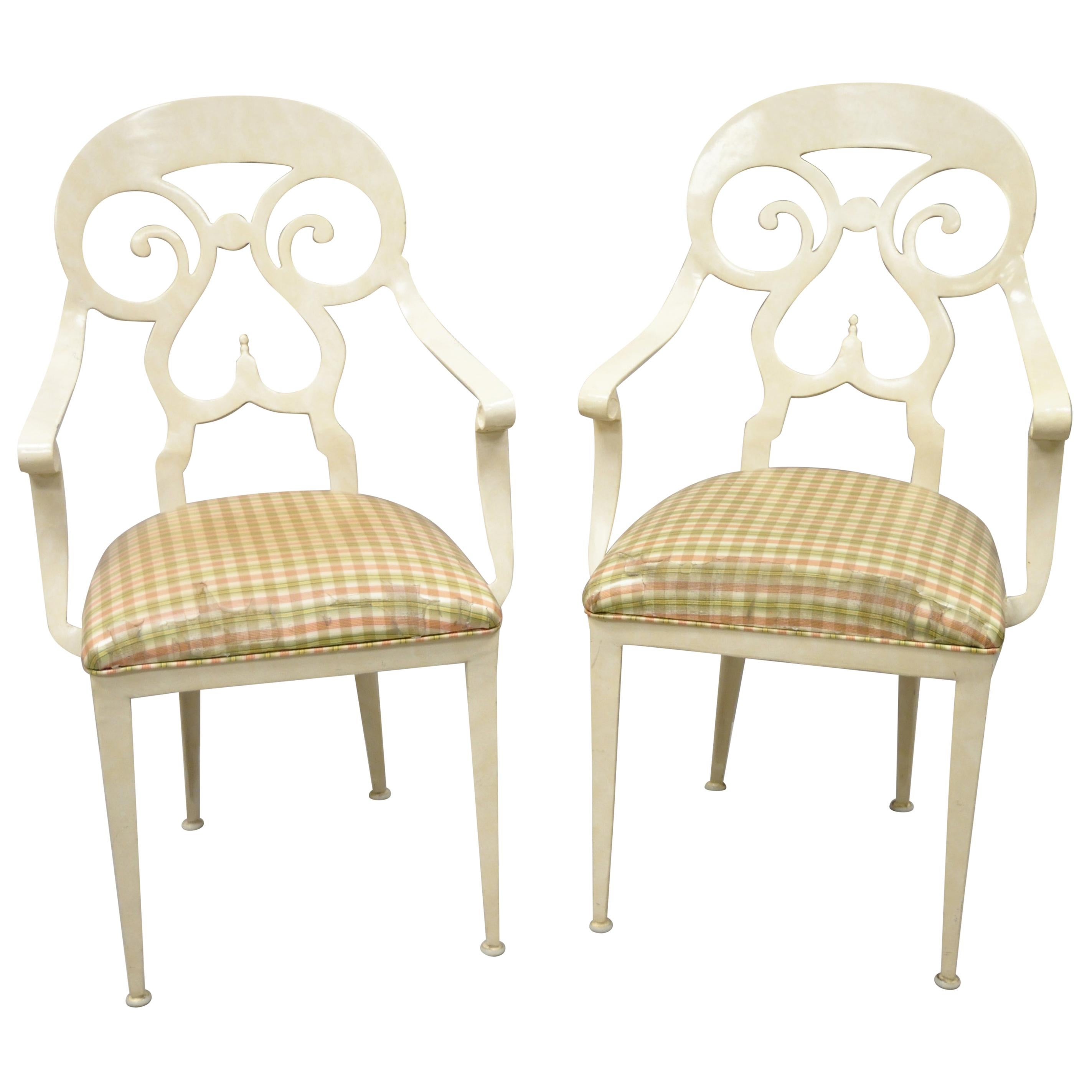 Veneman Italian Regency Style Cast Aluminum Spade Back Saber Leg Chairs, a Pair For Sale