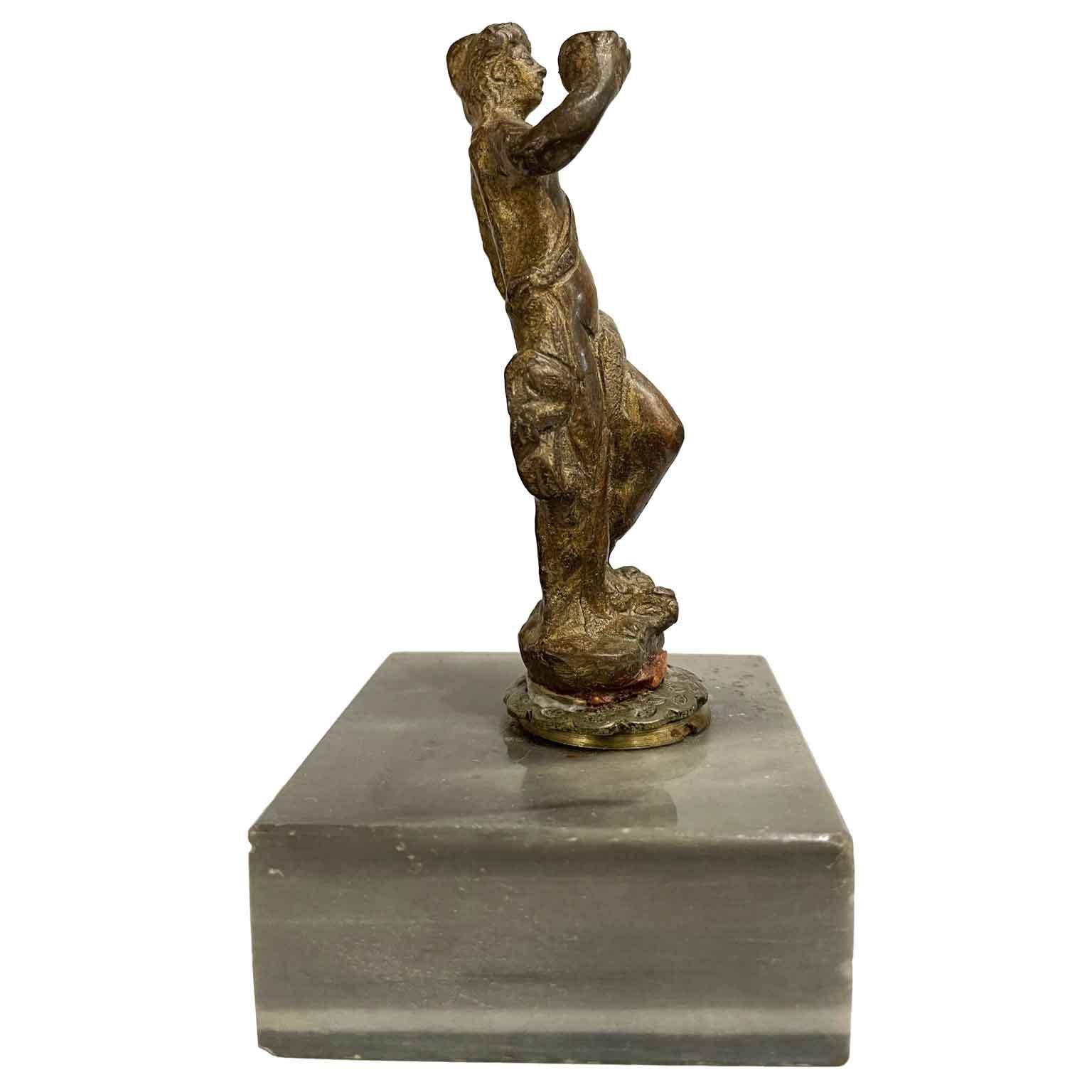 Venus With Dolphin 1600 Italian Bronze Sculpture On Gray Marble Base For Sale 1