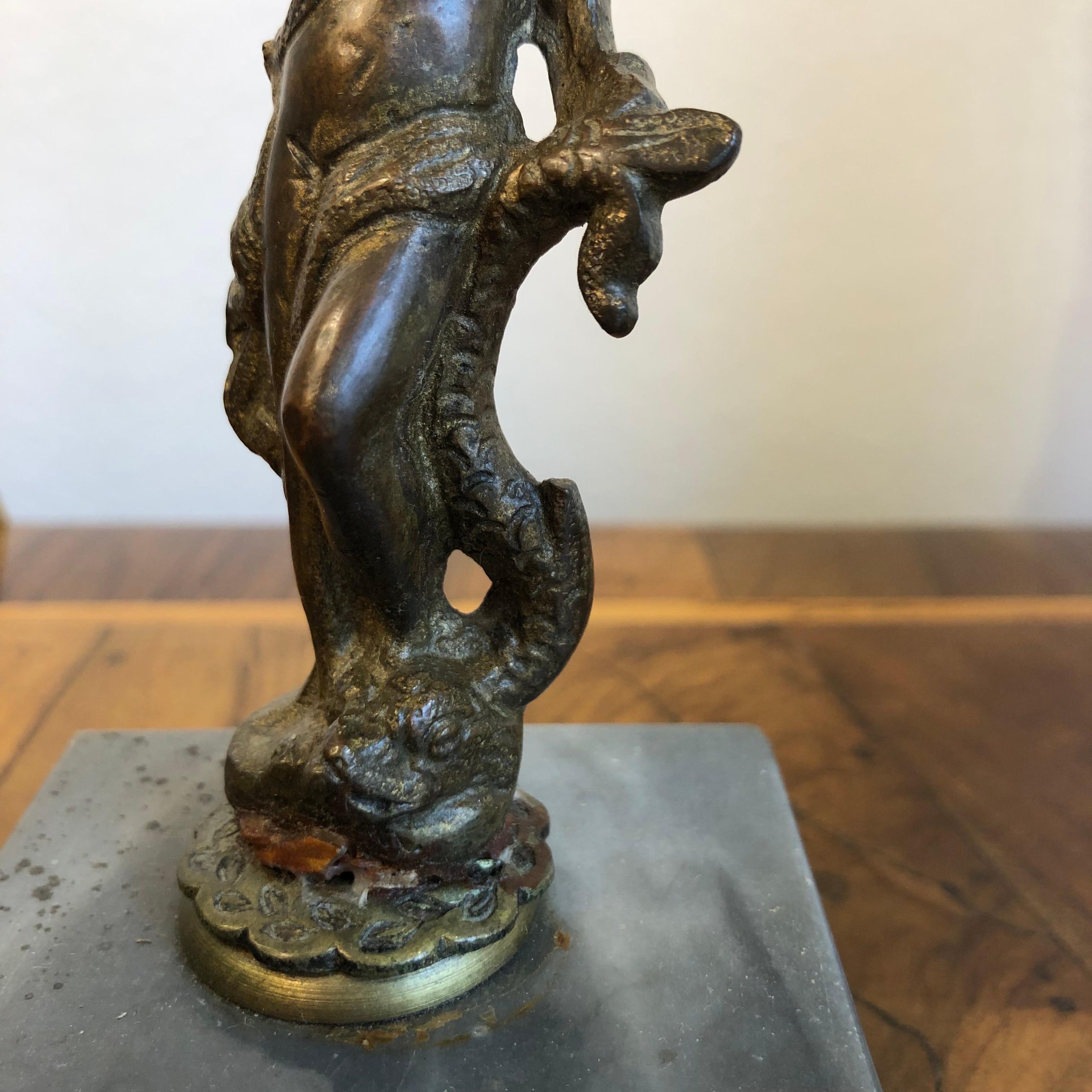 Venus With Dolphin 1600 Italian Bronze Sculpture On Gray Marble Base For Sale 3