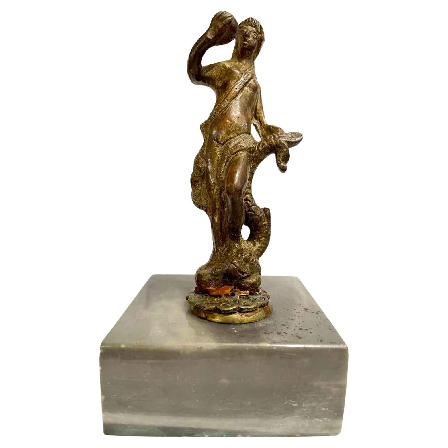Venus With Dolphin 1600 Italian Bronze Sculpture On Gray Marble Base For Sale