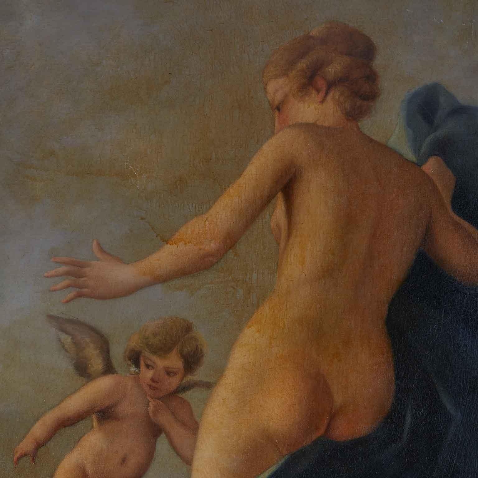 A olio Cupido e Psiche Grande Dipinto Mitologico Italiano di Armando Marasso 1950 circa