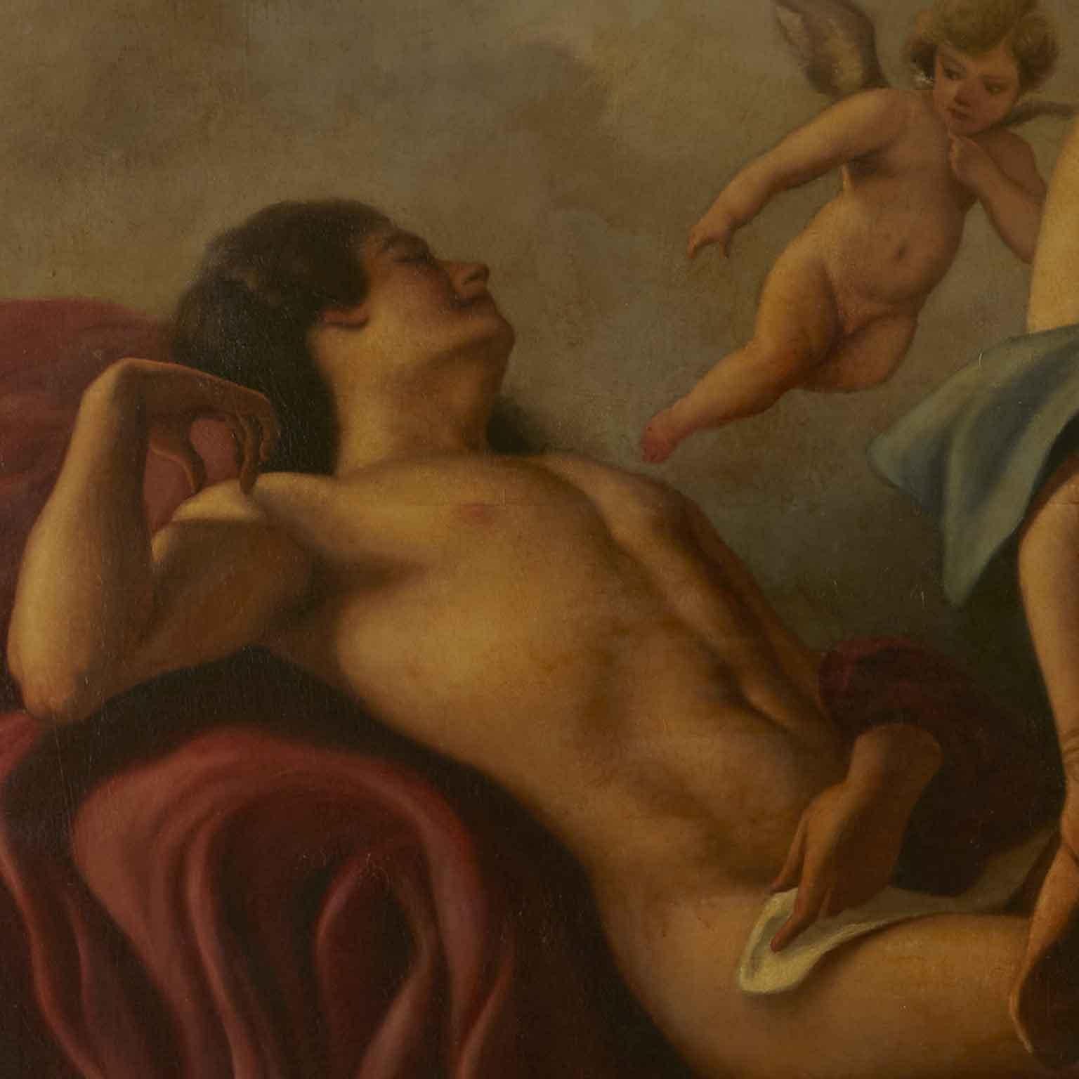 Cupido e Psiche Grande Dipinto Mitologico Italiano di Armando Marasso 1950 circa 2