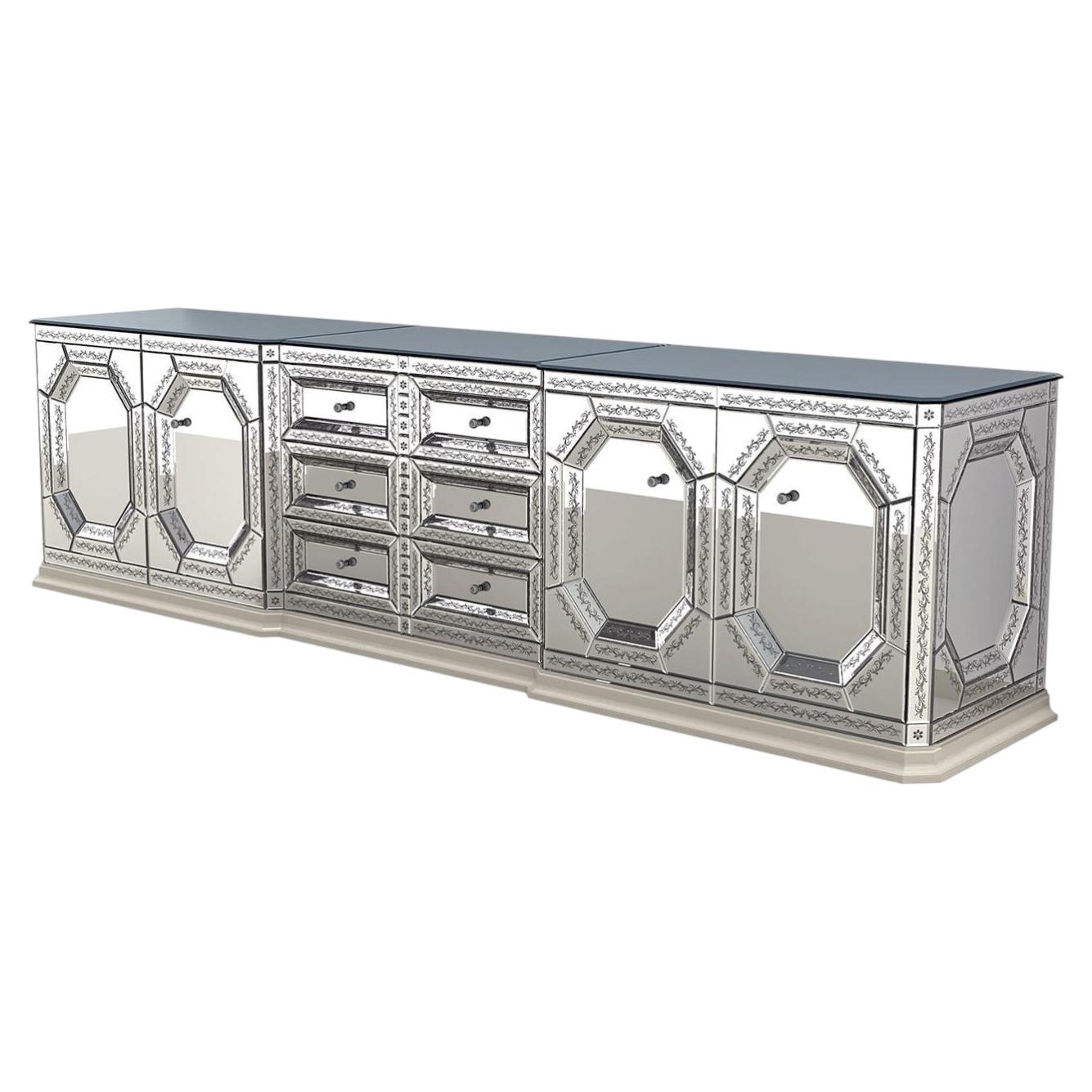 Venere Silver Murano Glass Sideboard For Sale