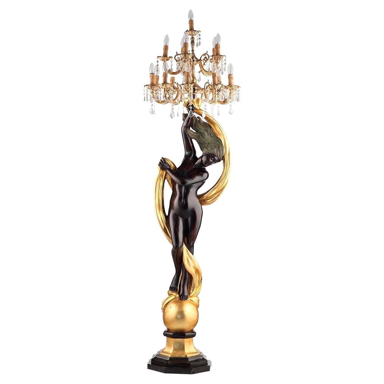 Neoclassical Bronze Candelabra Floor Lamp Torchiere Chandelier Style at