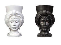 Venere V11, Woman's Moorish Head, Handmade in Sicily, 2021, Black/White