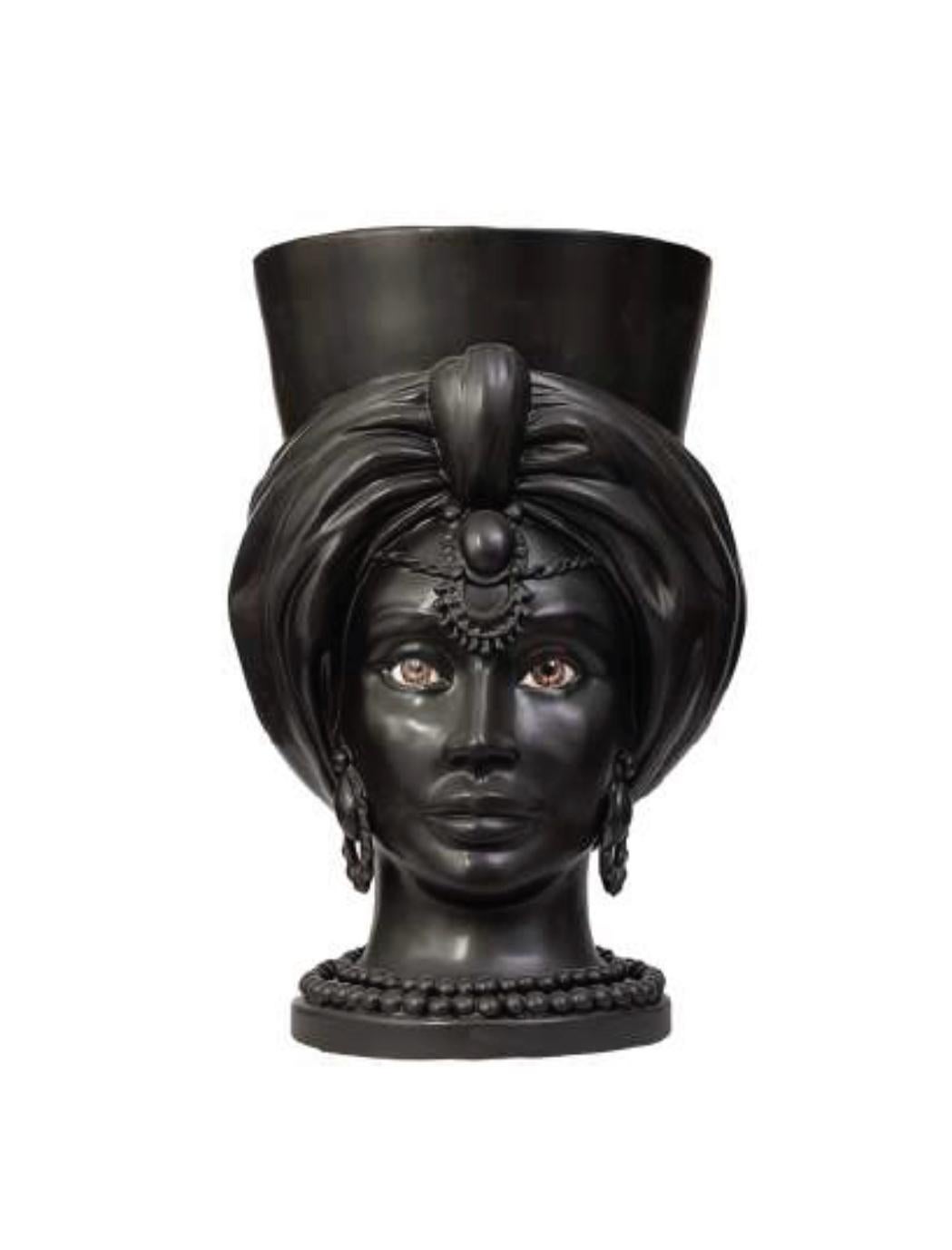 Modern Venere V11, Woman's Moorish Head, Handmade in Sicily, 2021, Black/White, Size M For Sale