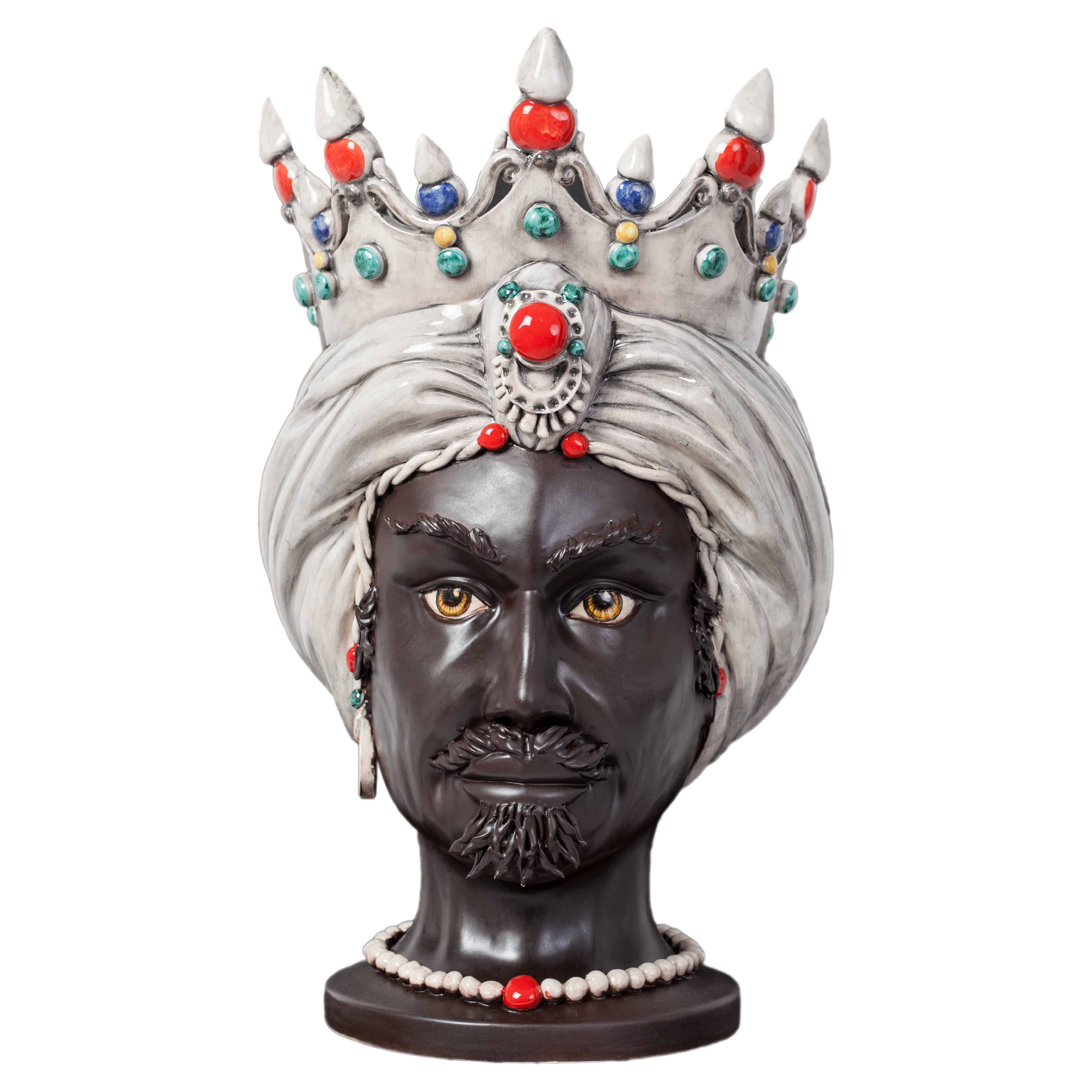 Venere V15, Man's Moorish Head, Handmade in Sicily, 2021, Hand Painted, Size L For Sale