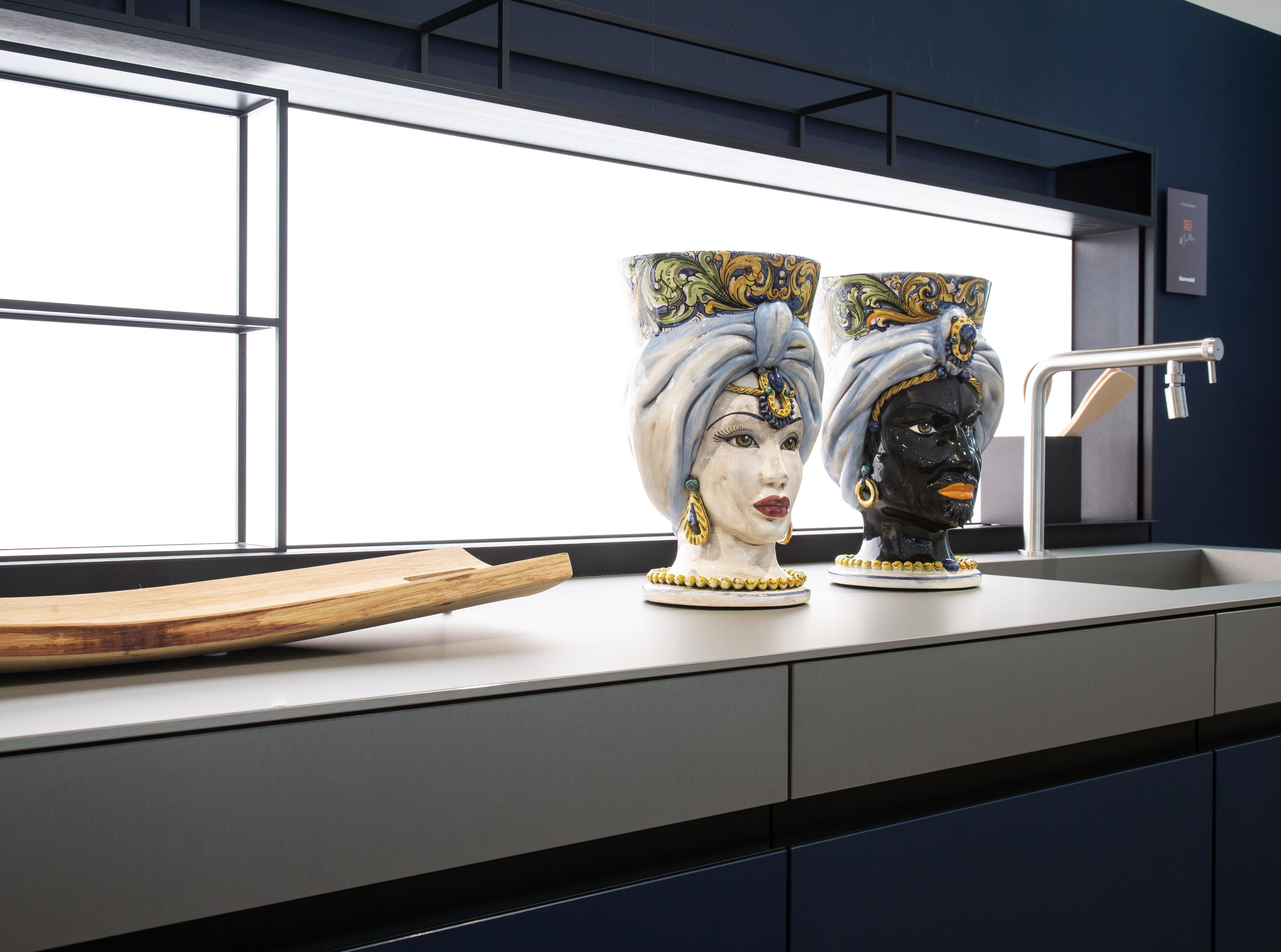 Enamel Venere V23, Woman's Moorish Head, Handmade in Sicily, 2021, Gold Finish, Size L For Sale