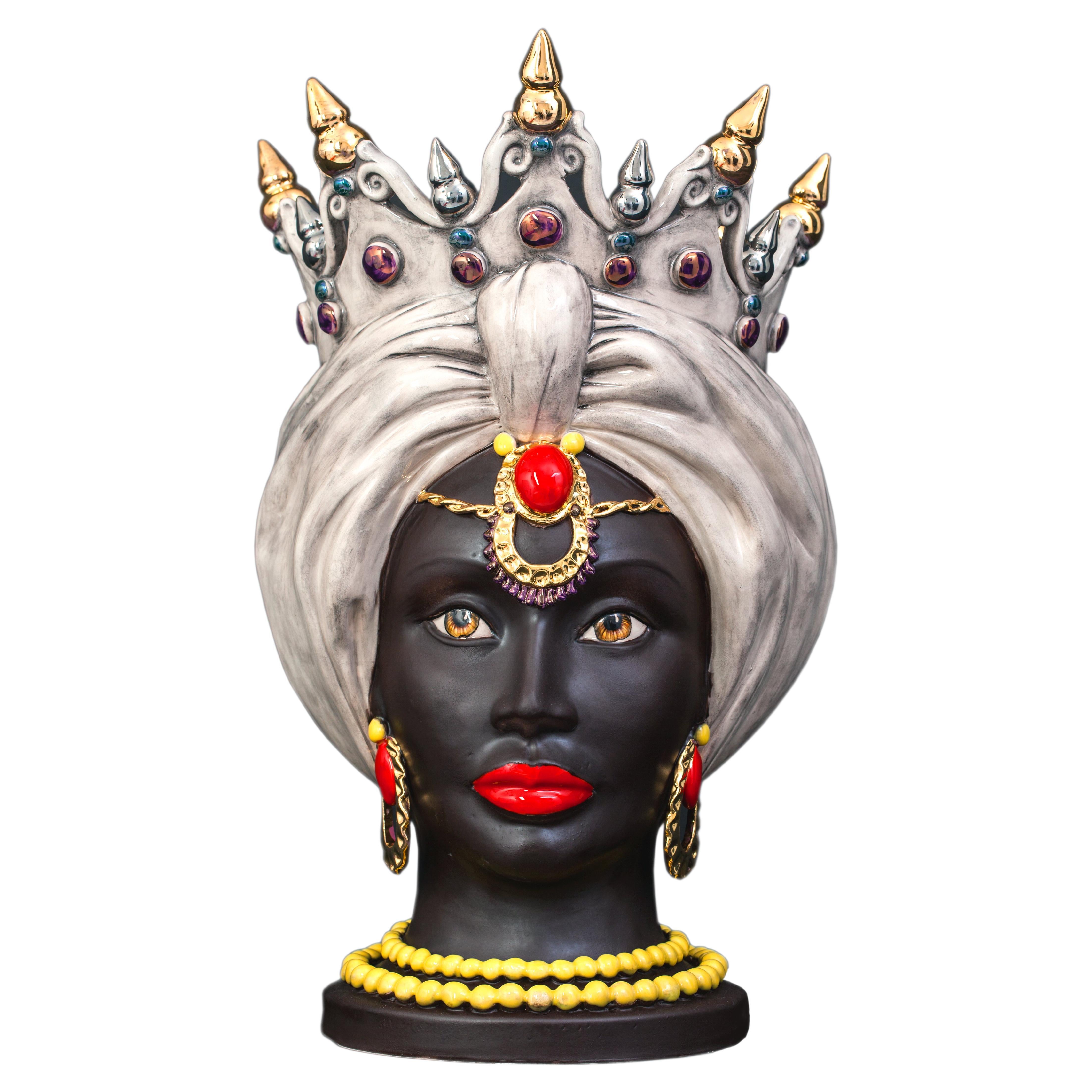 Venere V23, Woman's Moorish Head, Handmade in Sicily, 2021, Gold Finish, Size L For Sale