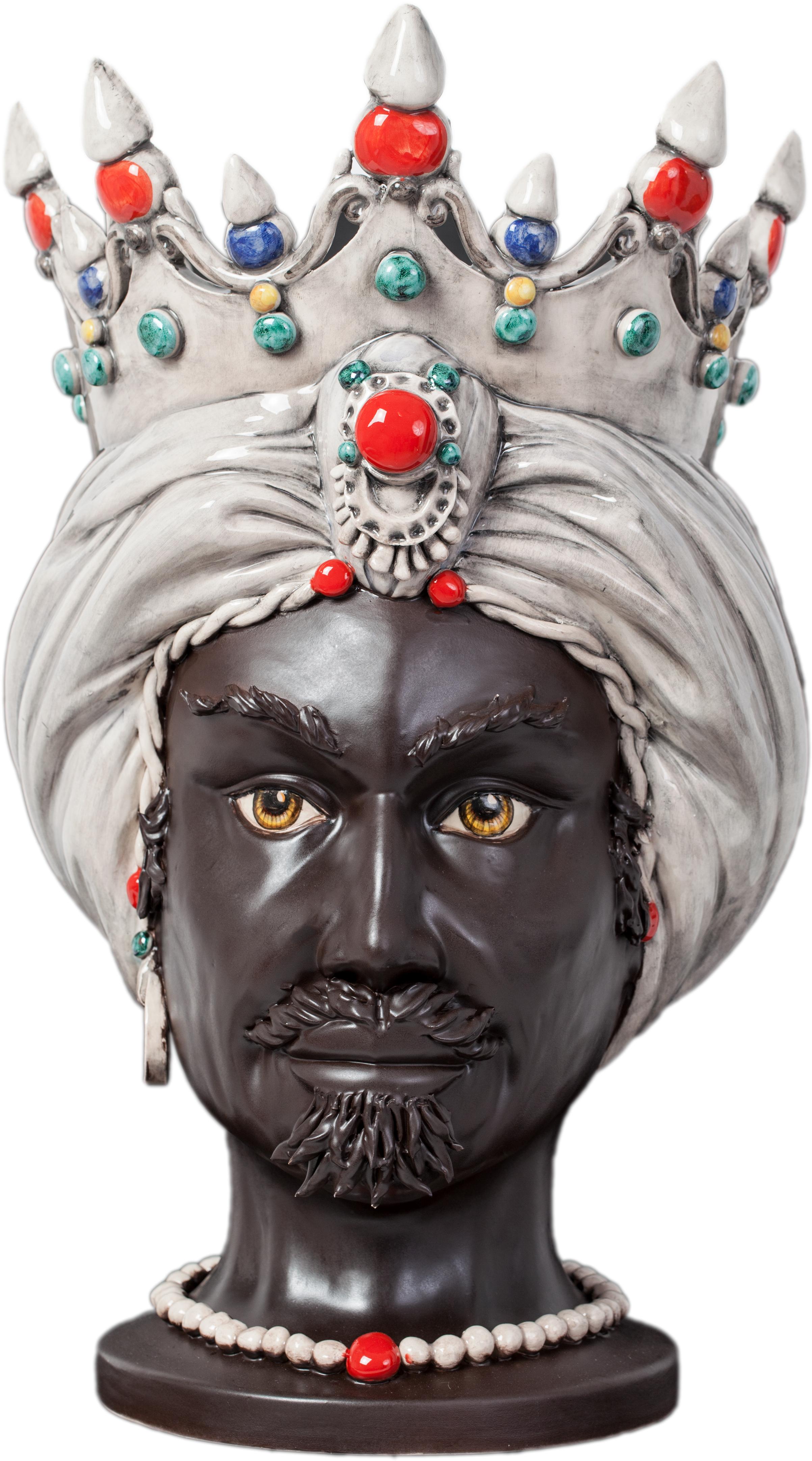Enamel Venere V23, Woman's Moorish Head, Handmade in Sicily, 2021, Gold finish, Size S For Sale