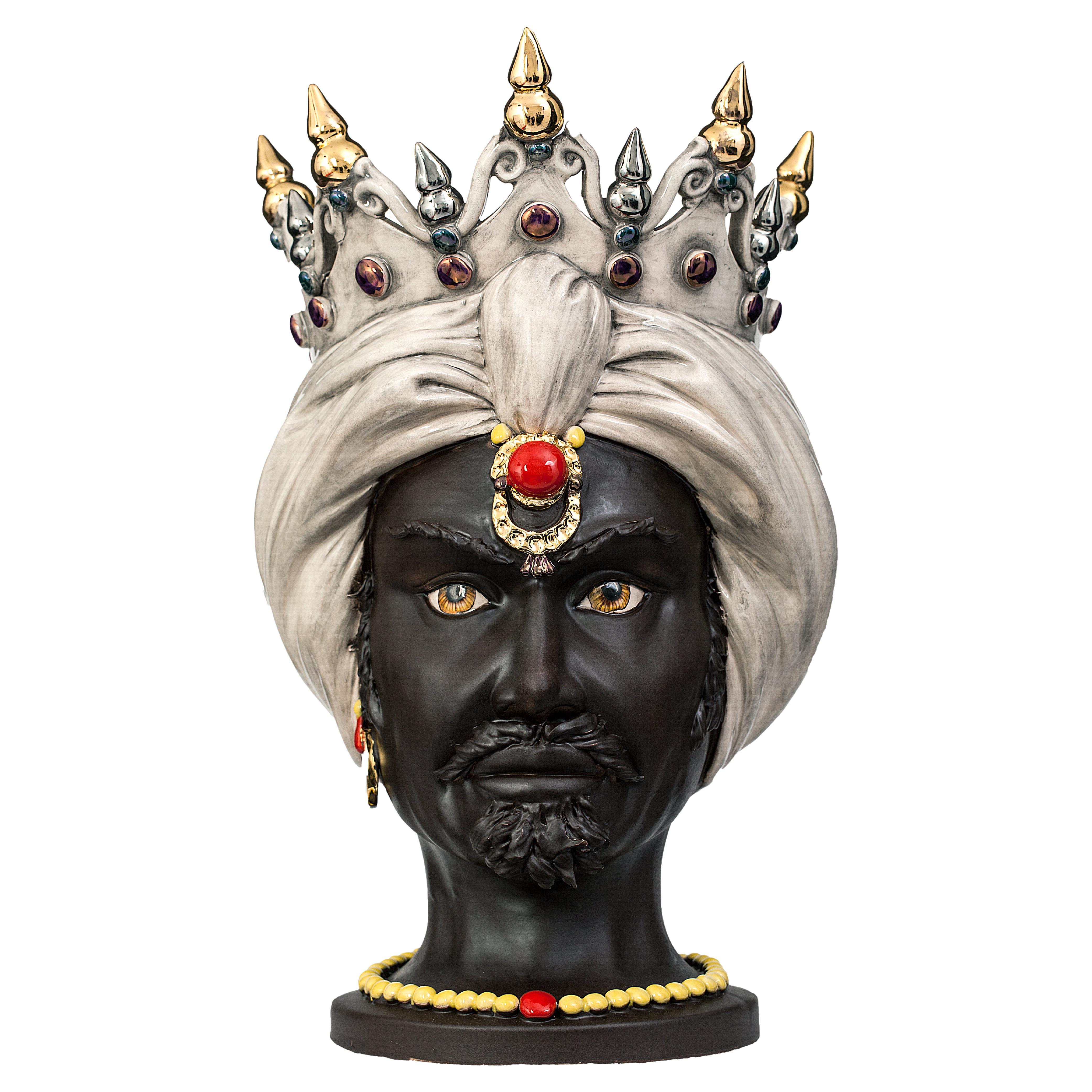 Venere V25, Man's Moorish Head, Handmade in Sicily, 2021, Gold Finish, Size L For Sale