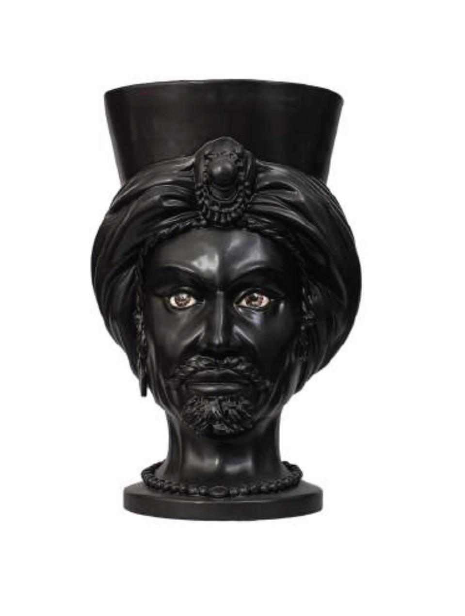 Contemporary Venere V26, Man's Moorish Head, Vase without Crown, Handmade in Sicily, Size L For Sale