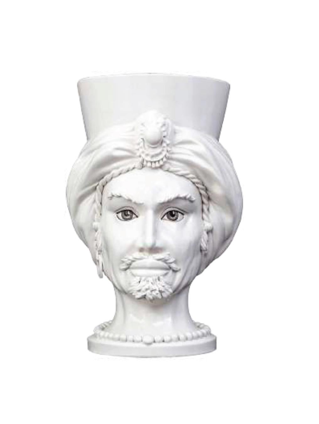 Enamel Venere V26, Man's Moorish Head, Vase without Crown, Handmade in Sicily, Size L For Sale