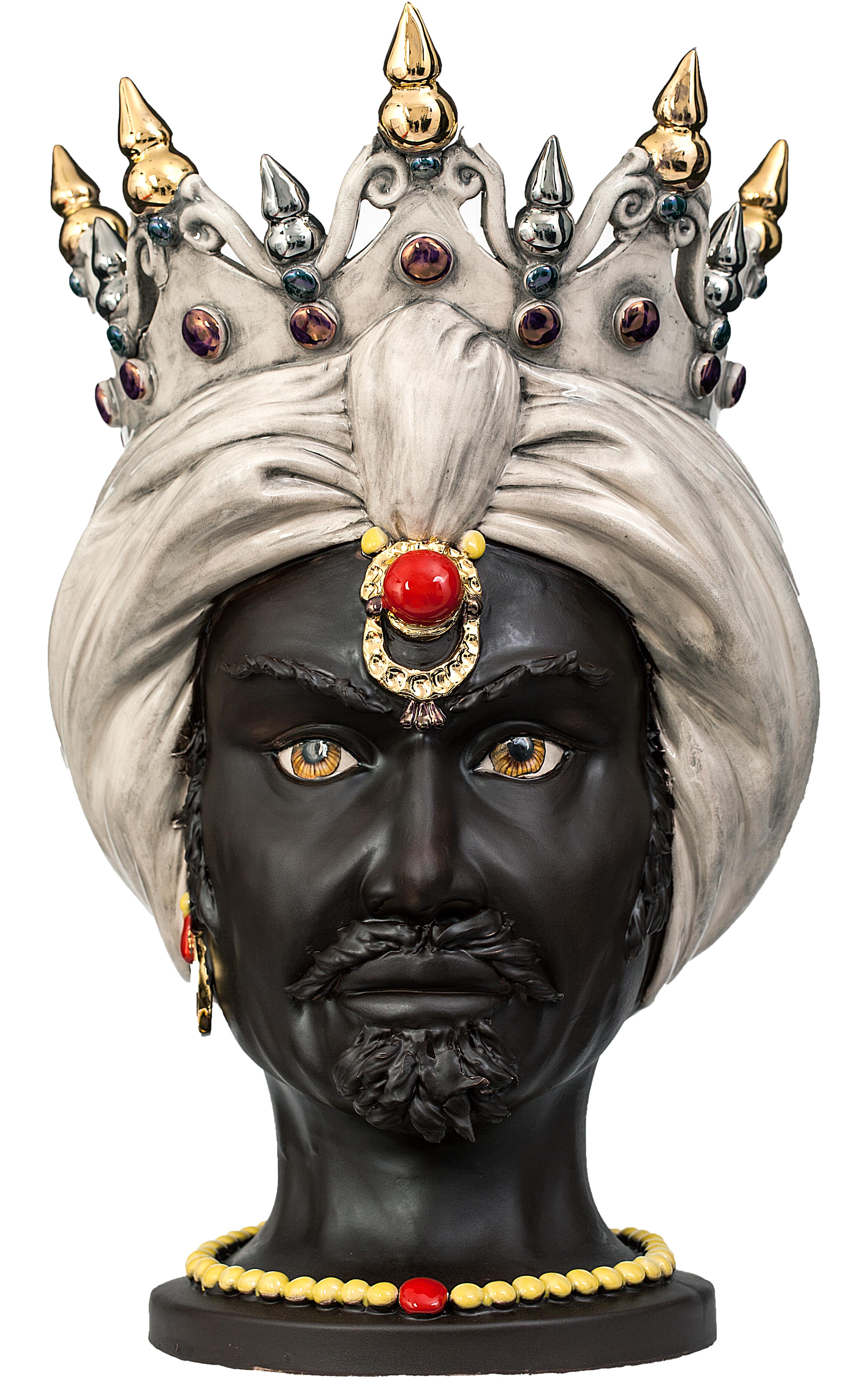 Modern Venere V26, Man's Moorish Head, Vase without Crown, Handmade in Sicily, Size M For Sale