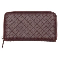 Veneta Burgundy Bottega Intrecciato Continental Zip Wallet