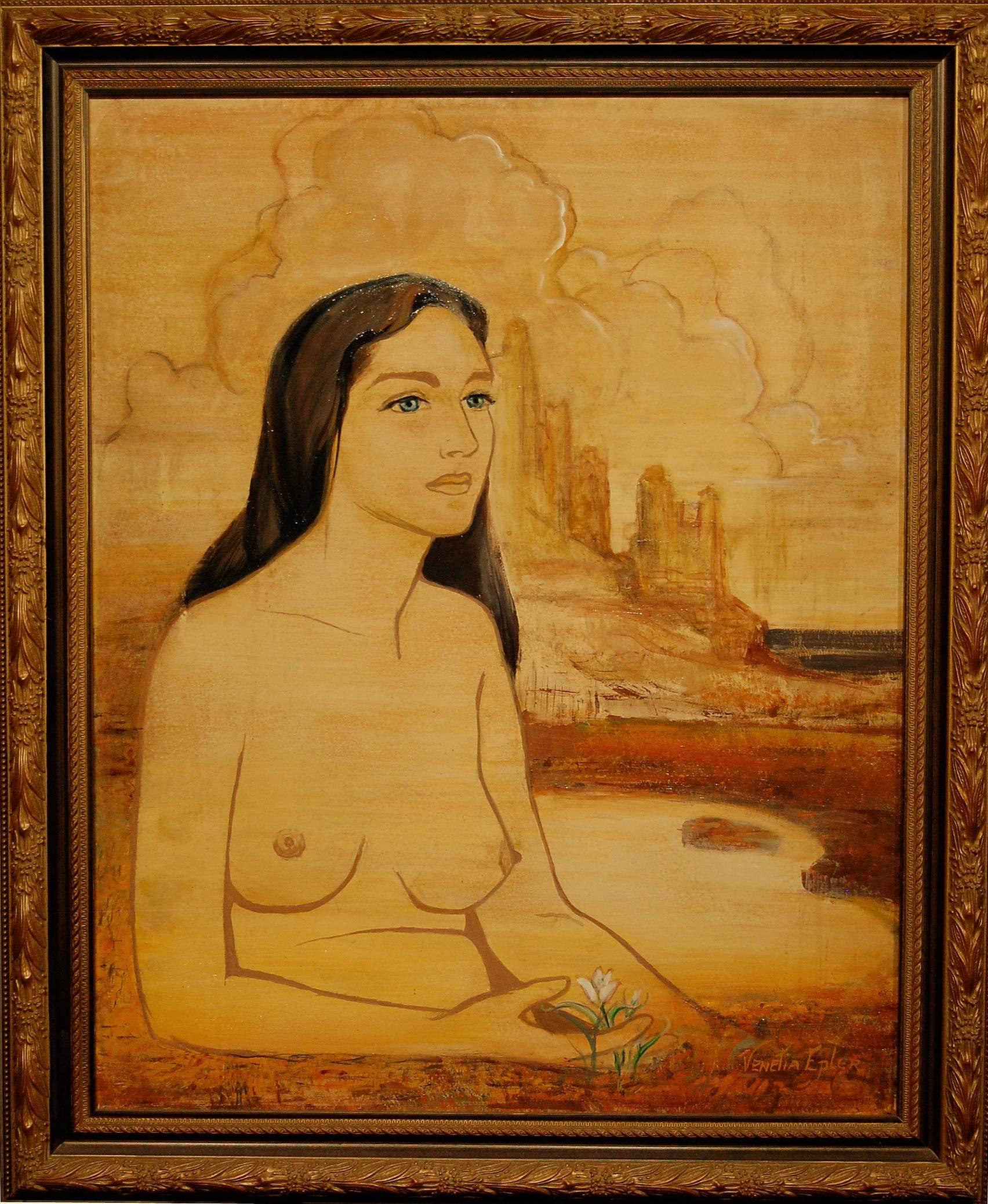 Nude Woman; Venetia Epler (American 1926 - 2005); oil on board For Sale 1