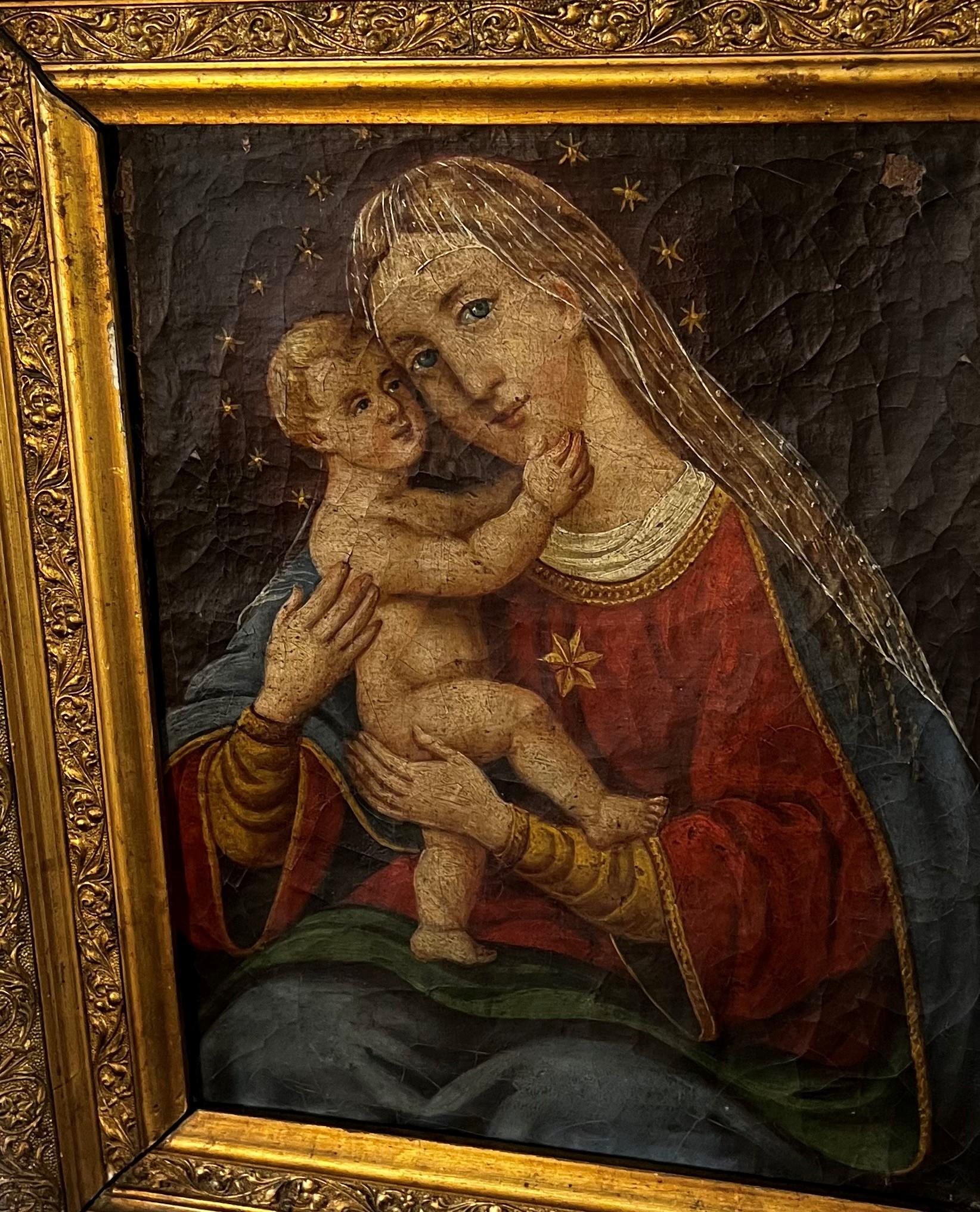 Renaissance Huile sur toile vénitienne du XVIe siècle représentant la Madonna et l'Enfant Jésus en vente