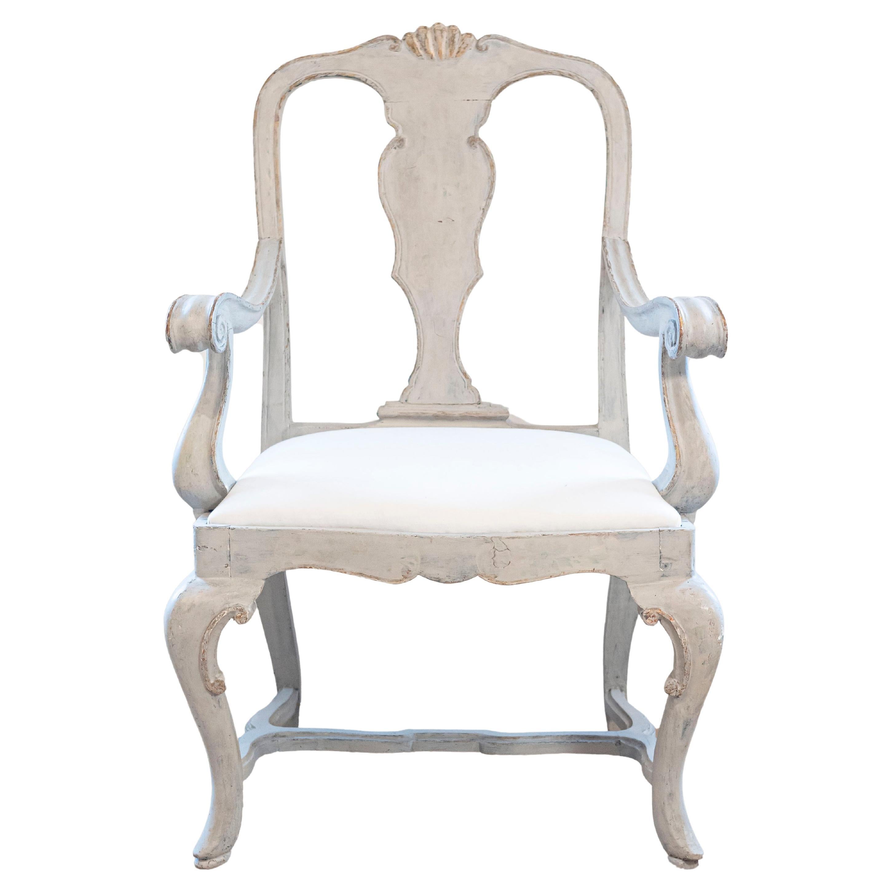 Venetian 1810s Rococo Style Painted Wood Armchair with Parcel-Gilt Accents