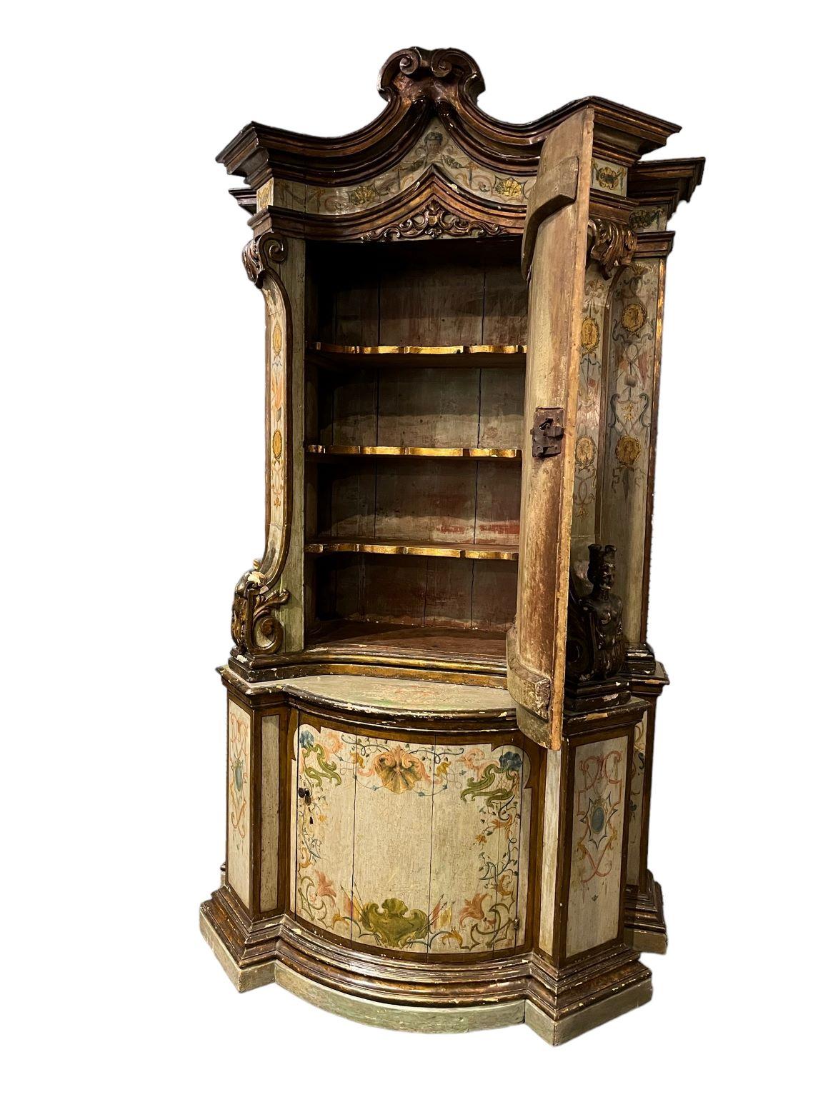 Hand-Painted  Venetian 18th Century  Painted And Giltwood Cabinet  Barbara Walters Estate For Sale