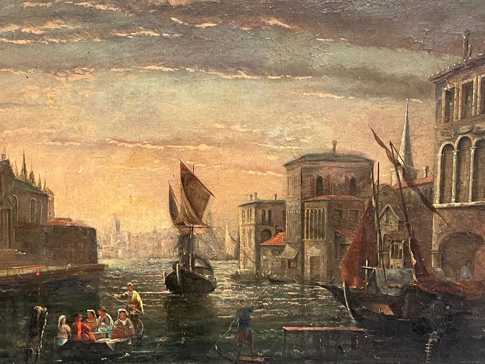 Huge 18th Century Italian Old Master Oil Painting Grand Canal Venice Sunset - Black Figurative Painting by Venetian 18th