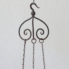 Venetian 1920s Blown Murano Glass and Wrought Iron Pendant