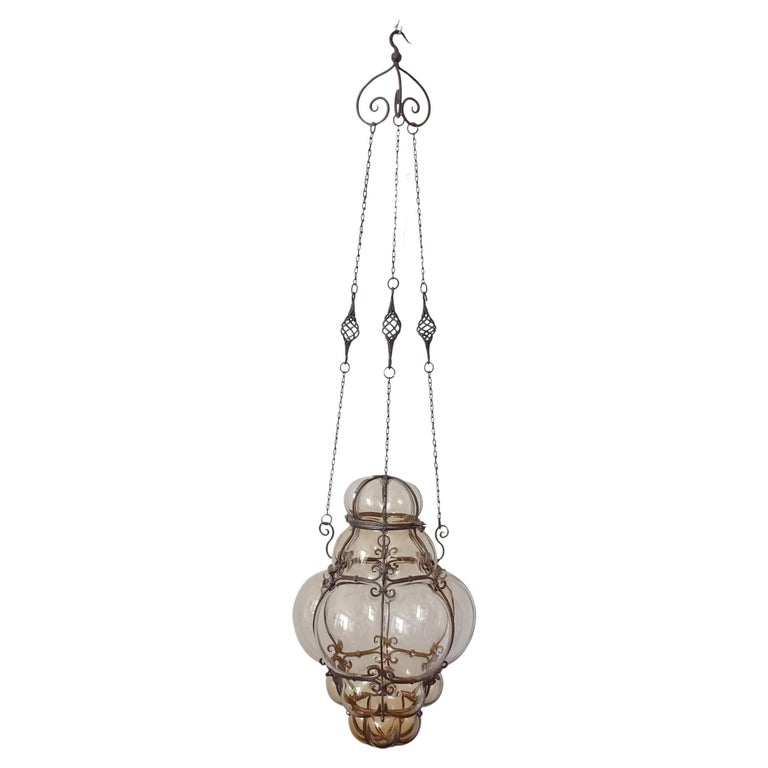 Ancien Pendentif En Verre Soufflé — Cordon 50 Cm, Multicolore, Ovale, Occasion Très Bon état