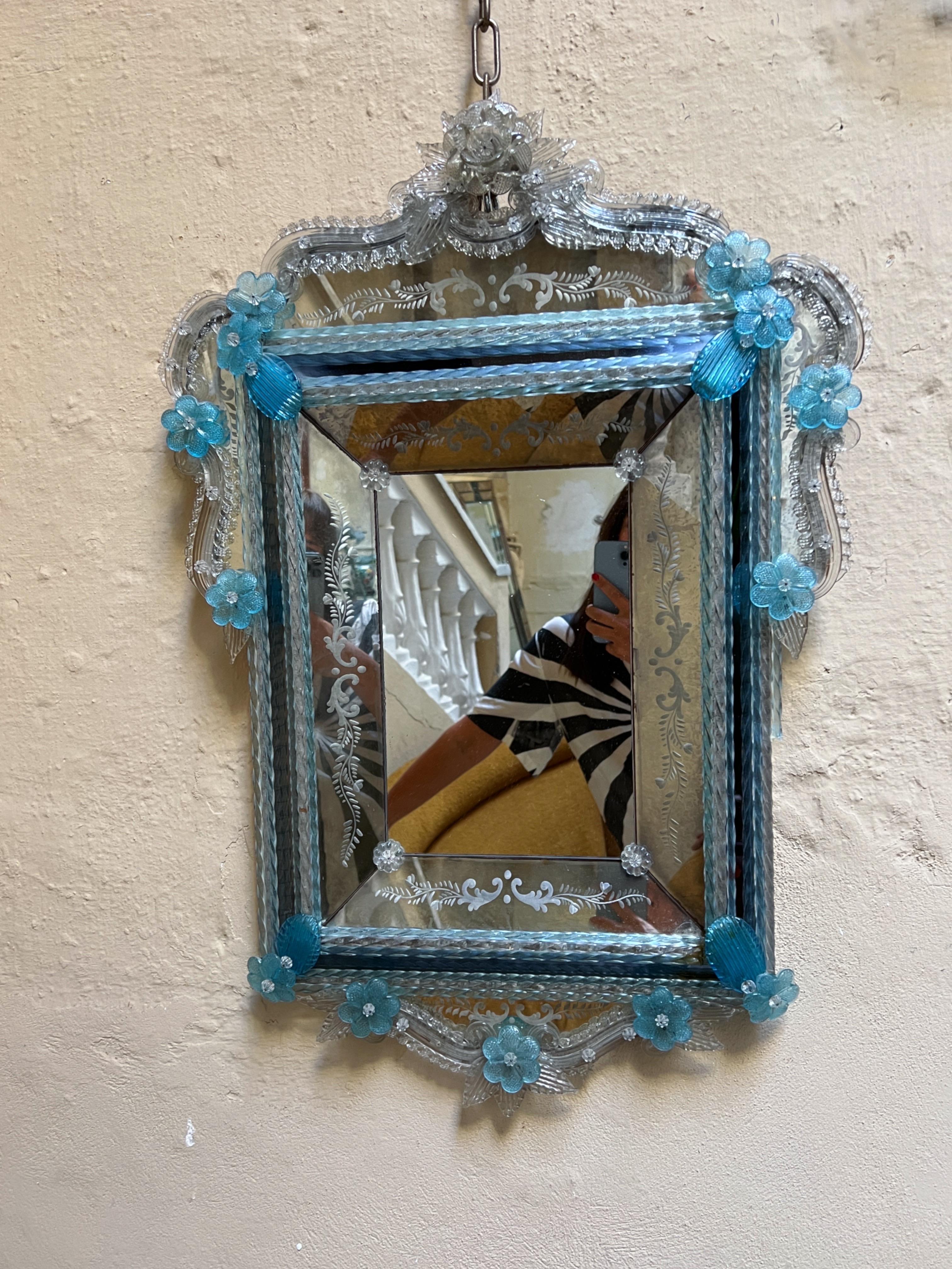 blue glass mirror antique