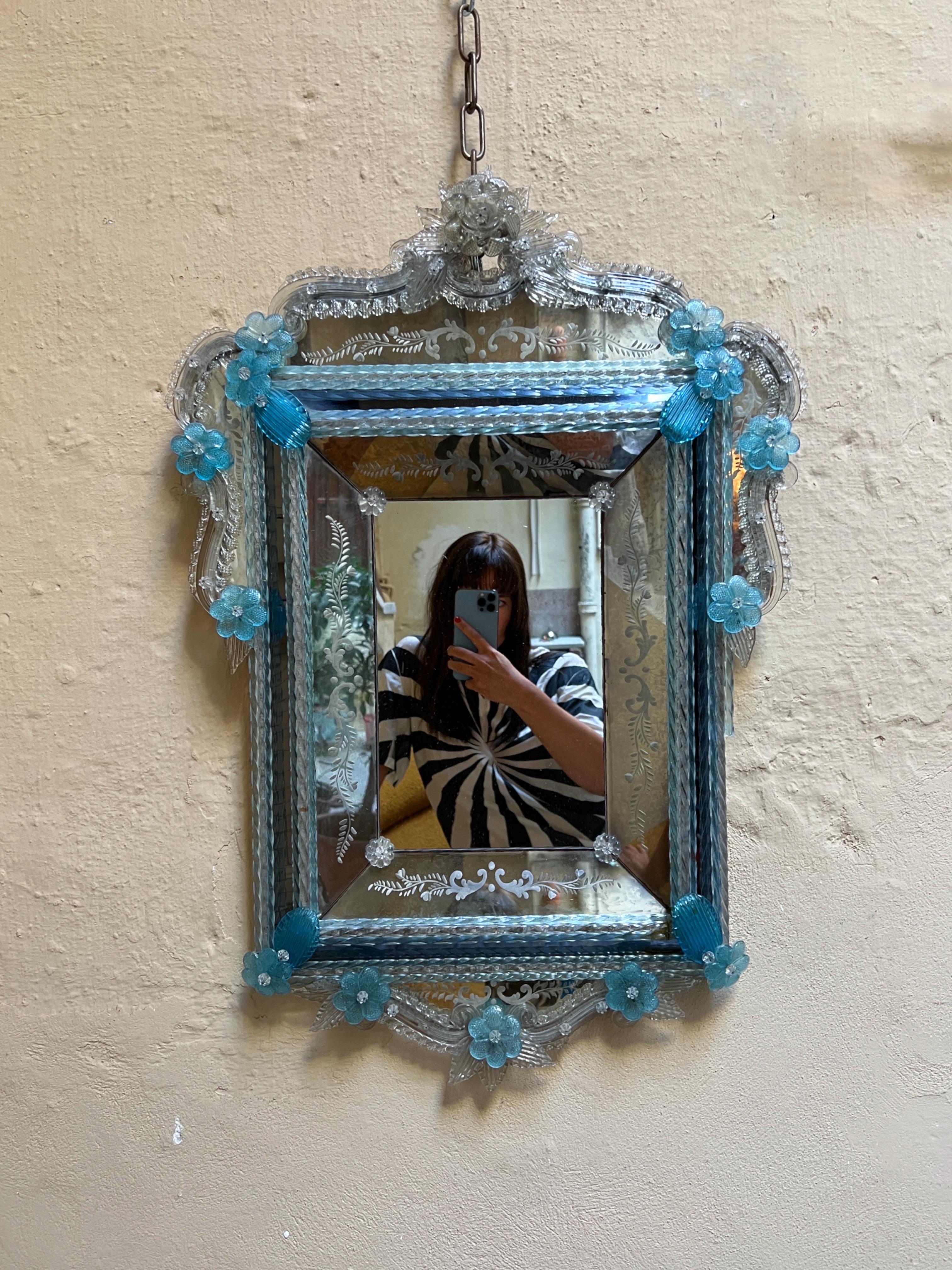 vintage blue glass mirror