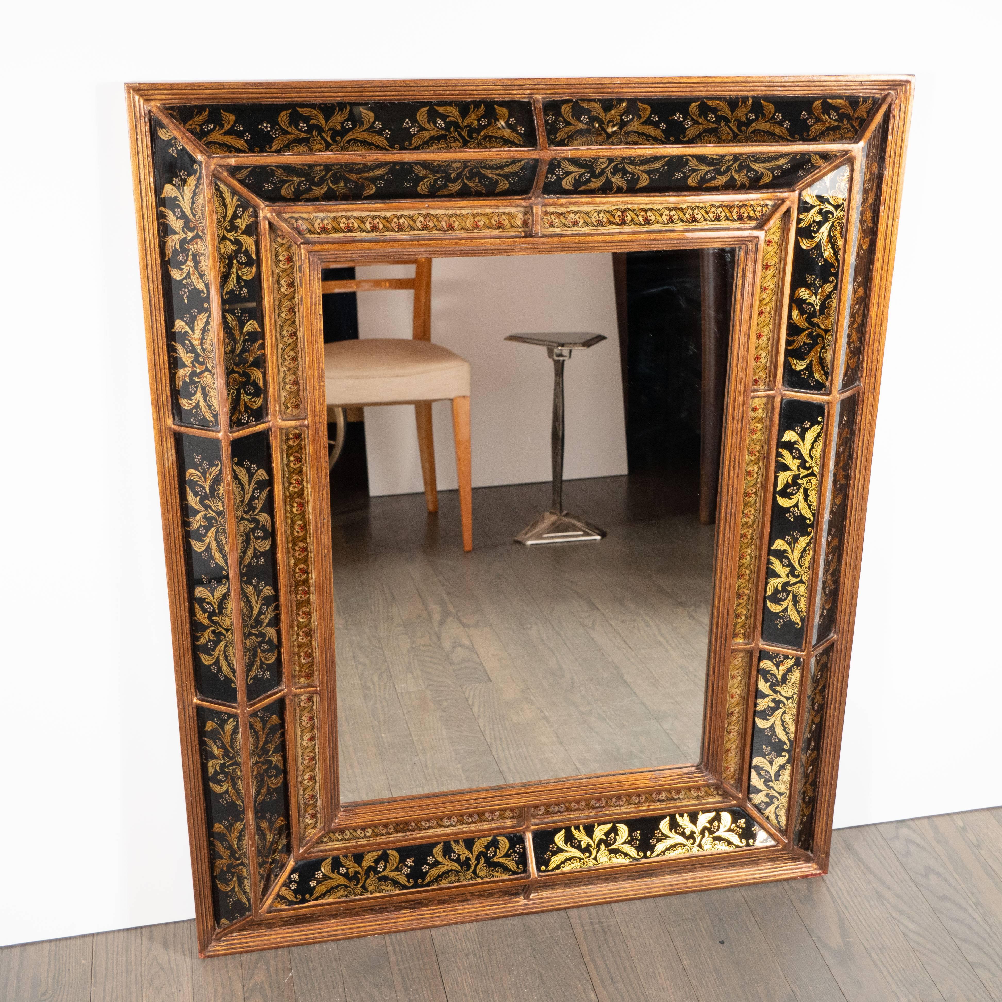 Mid-Century Modern Venetian 1940s Hollywood Shadowbox Mirror with Reverse Églomisé & Gilt Detailing