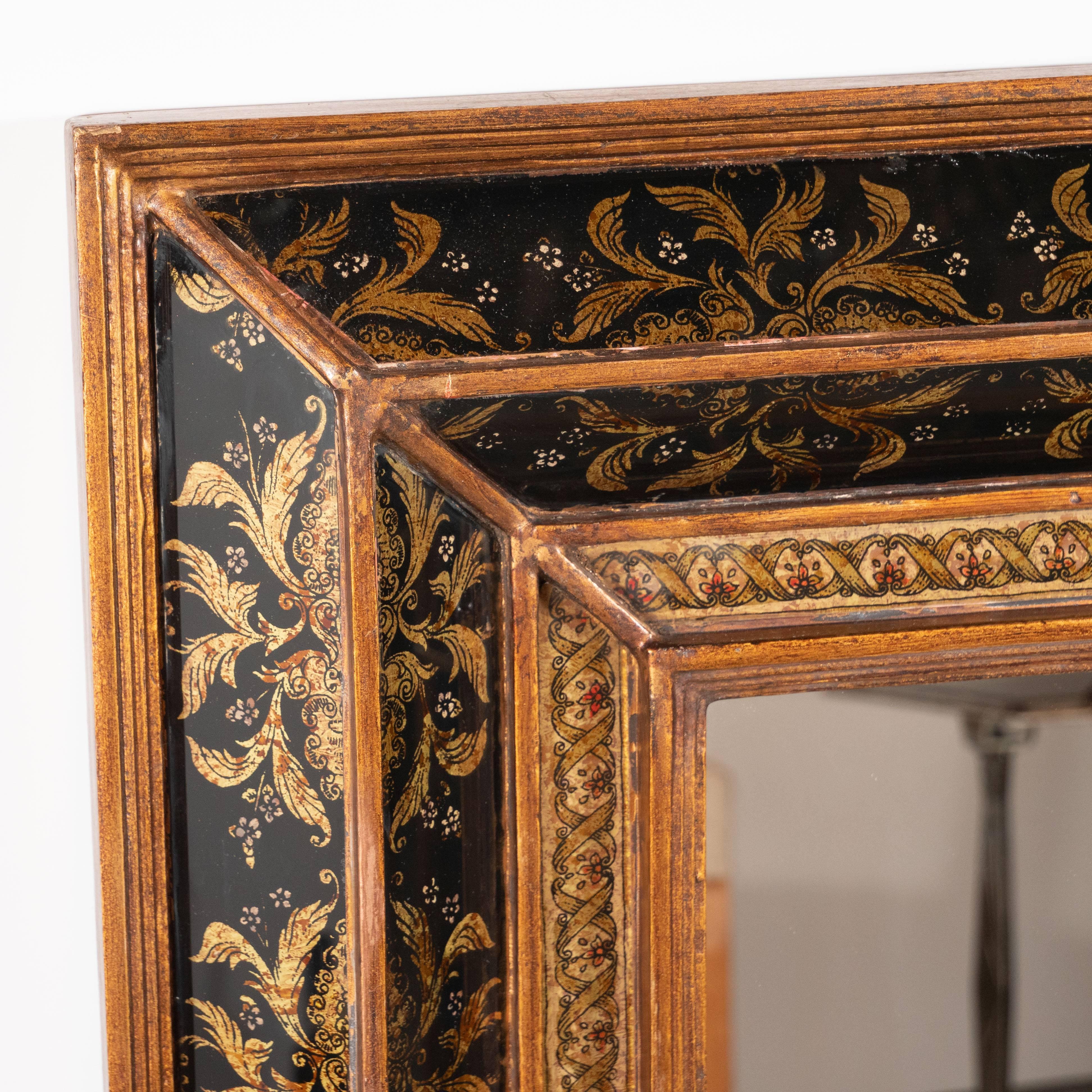 Italian Venetian 1940s Hollywood Shadowbox Mirror with Reverse Églomisé & Gilt Detailing