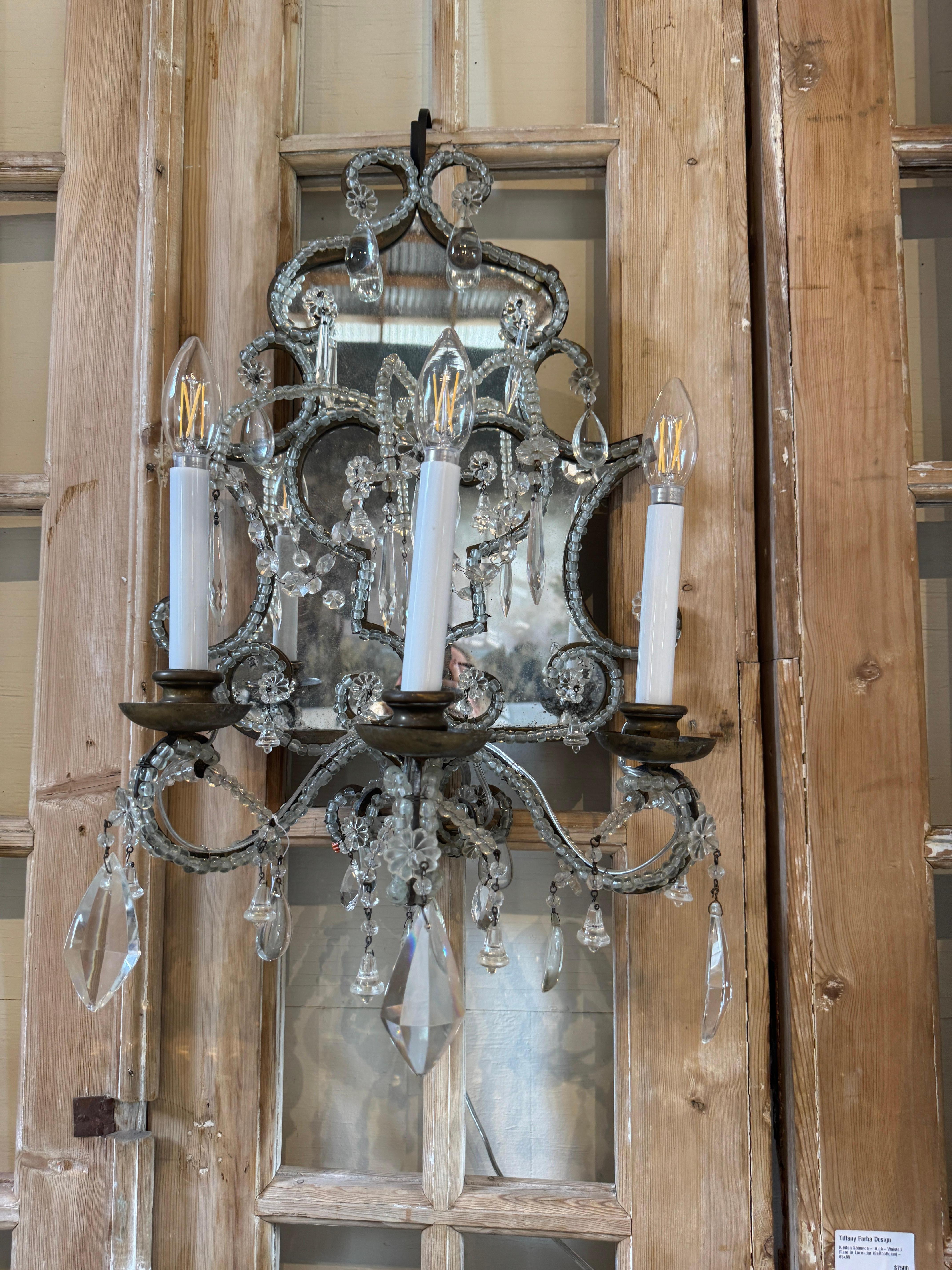 Paire d'appliques vénitiennes du XIXe siècle en miroir et en cristal en vente 3