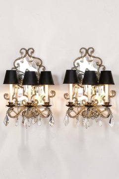 Venetian 19th Century Mirrored & Crystal Sconces, a pair