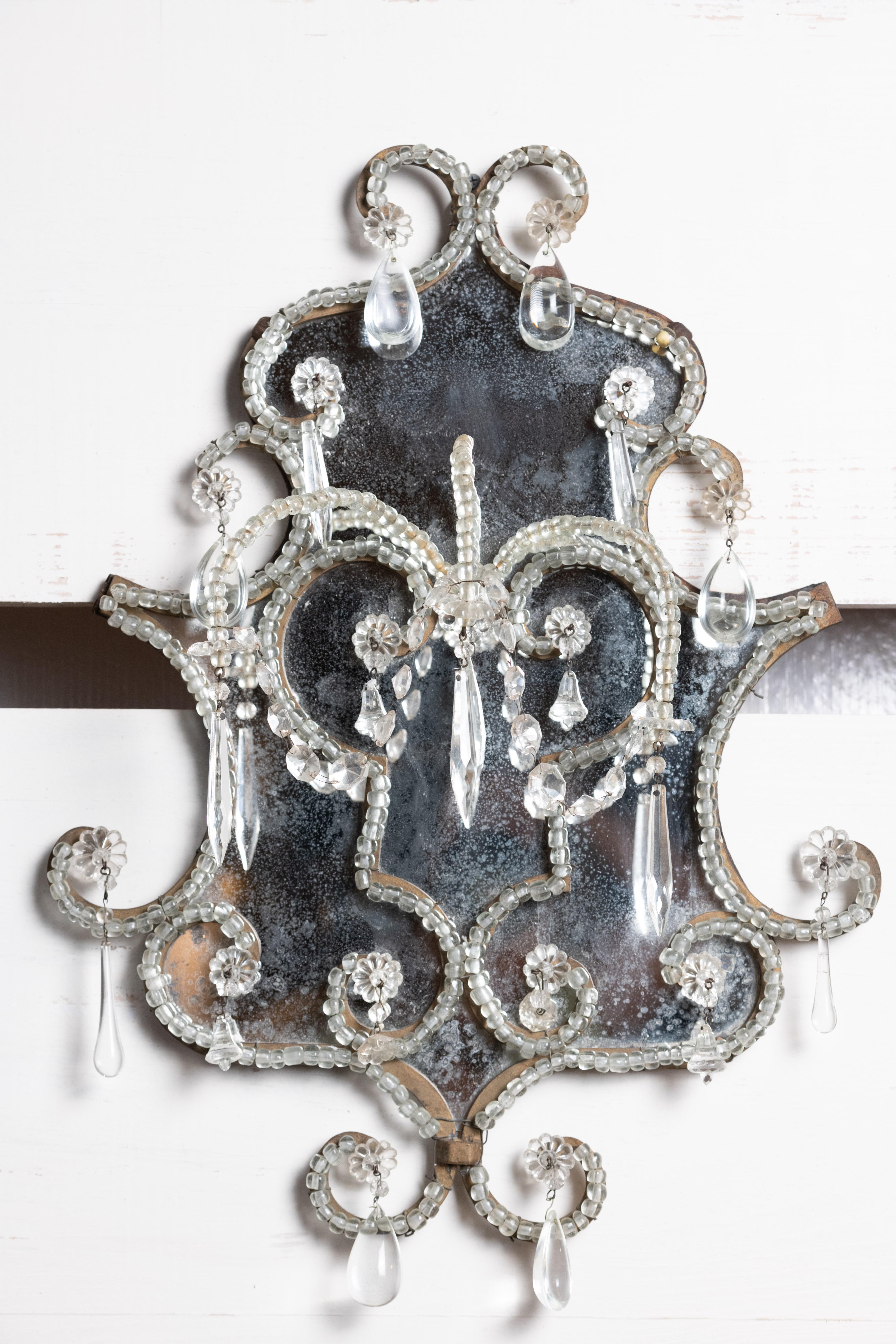 Verspiegelte und kristallene venezianische Wandleuchter des 19. Jahrhunderts, ein Paar (Kristall) im Angebot